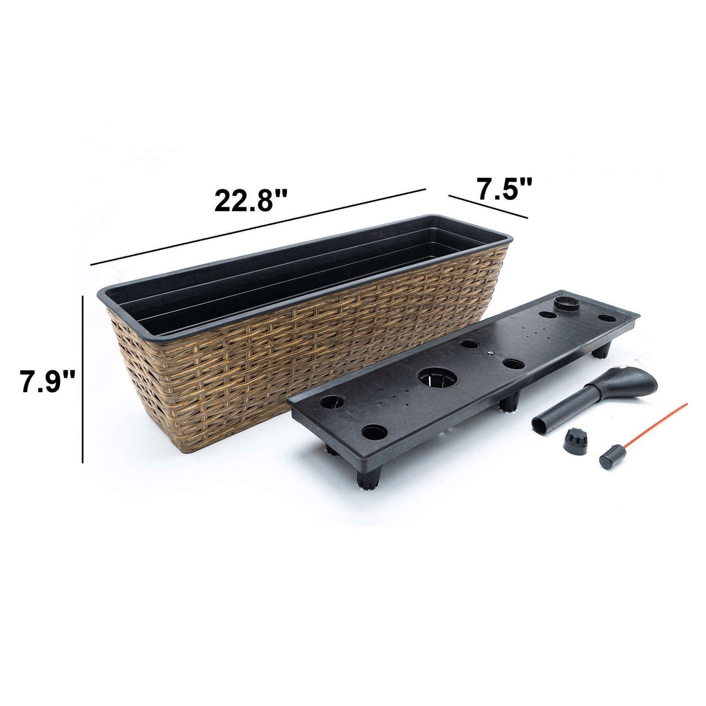 2-Pack Smart Self-watering Rectangle Planter for Indoor and Outdoor - Hand Woven Wicker - Brown himalipasal