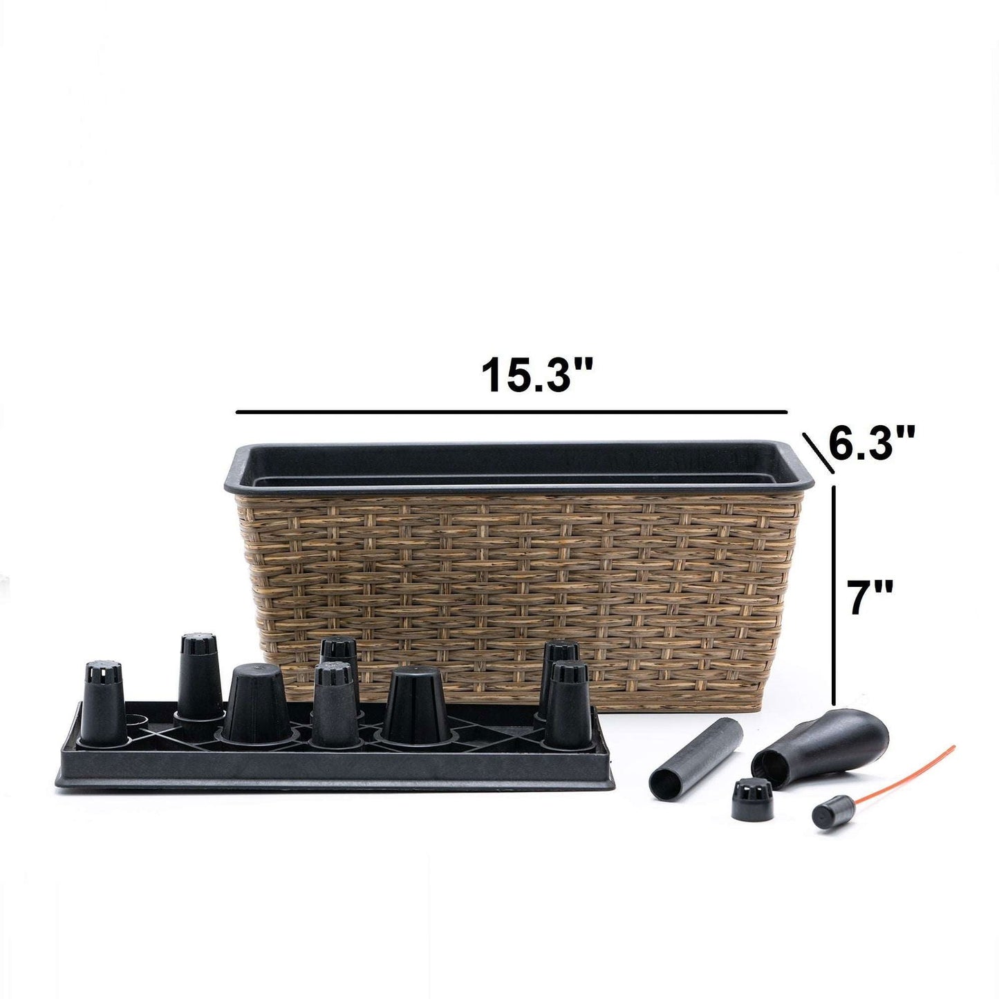 2-Pack Smart Self-watering Rectangle Planter for Indoor and Outdoor - Hand Woven Wicker - Brown himalipasal