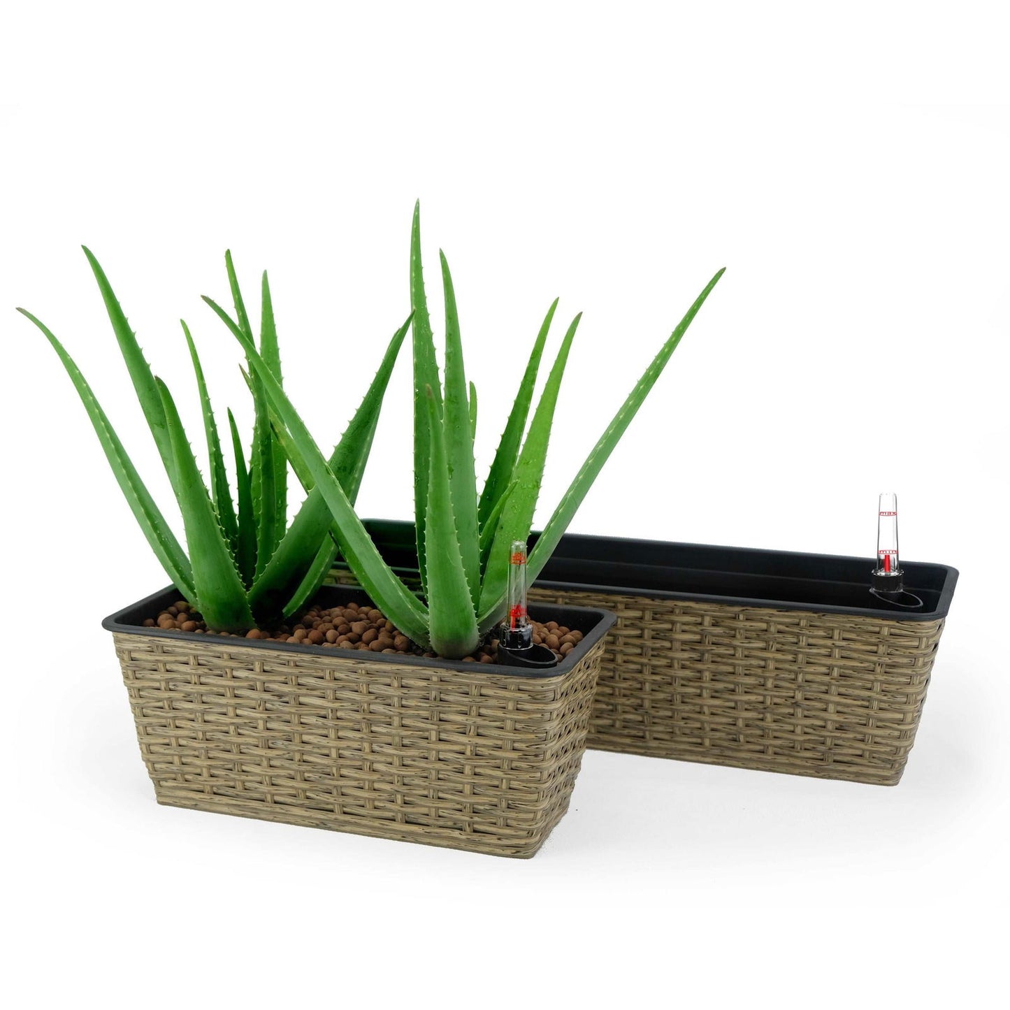 2-Pack Smart Self-watering Rectangle Planter for Indoor and Outdoor - Hand Woven Wicker - Brown himalipasal