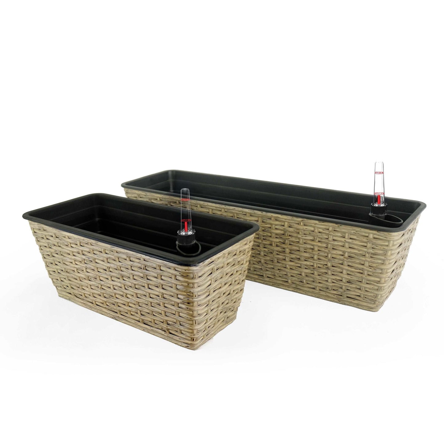 2-Pack Smart Self-watering Rectangle Planter for Indoor and Outdoor - Hand Woven Wicker - Brown himalipasal