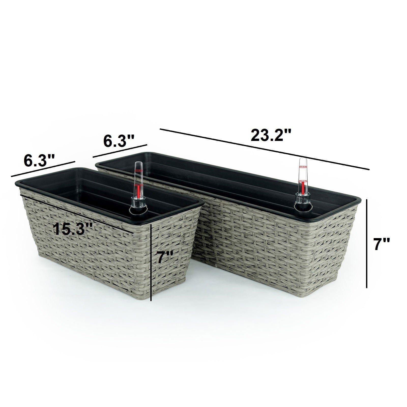 2-Pack Smart Self-watering Rectangle Planter for Indoor and Outdoor - Hand Woven Wicker - Gray himalipasal