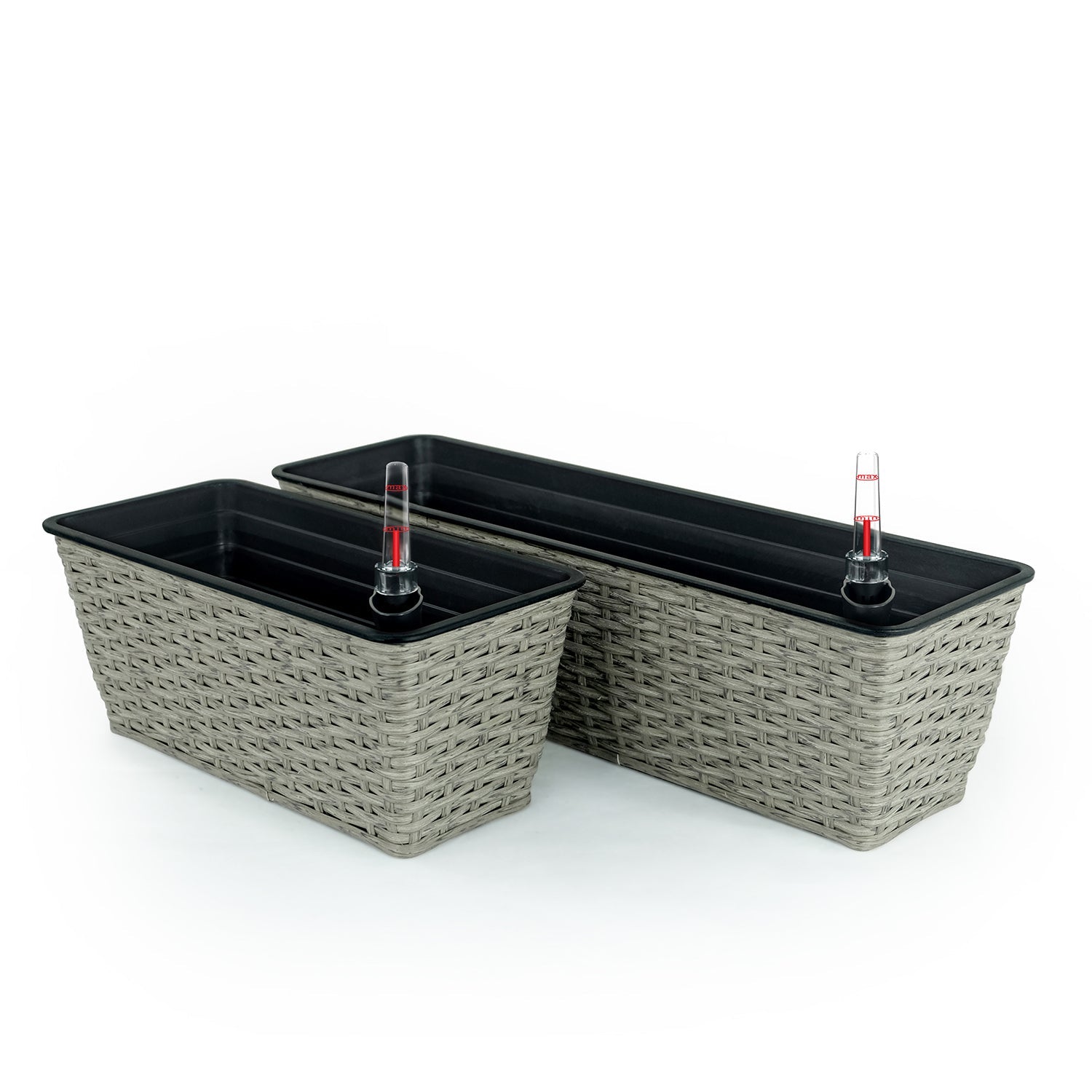 2-Pack Smart Self-watering Rectangle Planter for Indoor and Outdoor - Hand Woven Wicker - Gray himalipasal