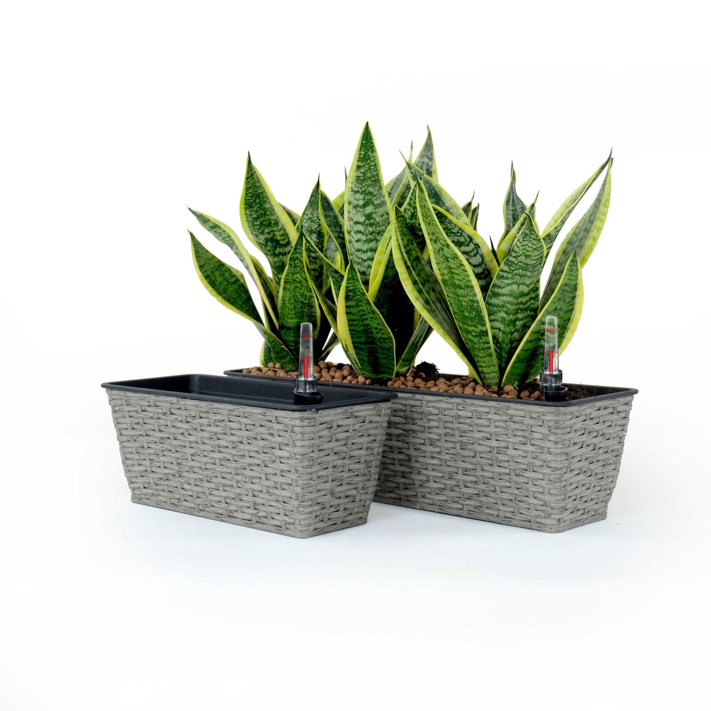 2-Pack Smart Self-watering Rectangle Planter for Indoor and Outdoor - Hand Woven Wicker - Gray himalipasal