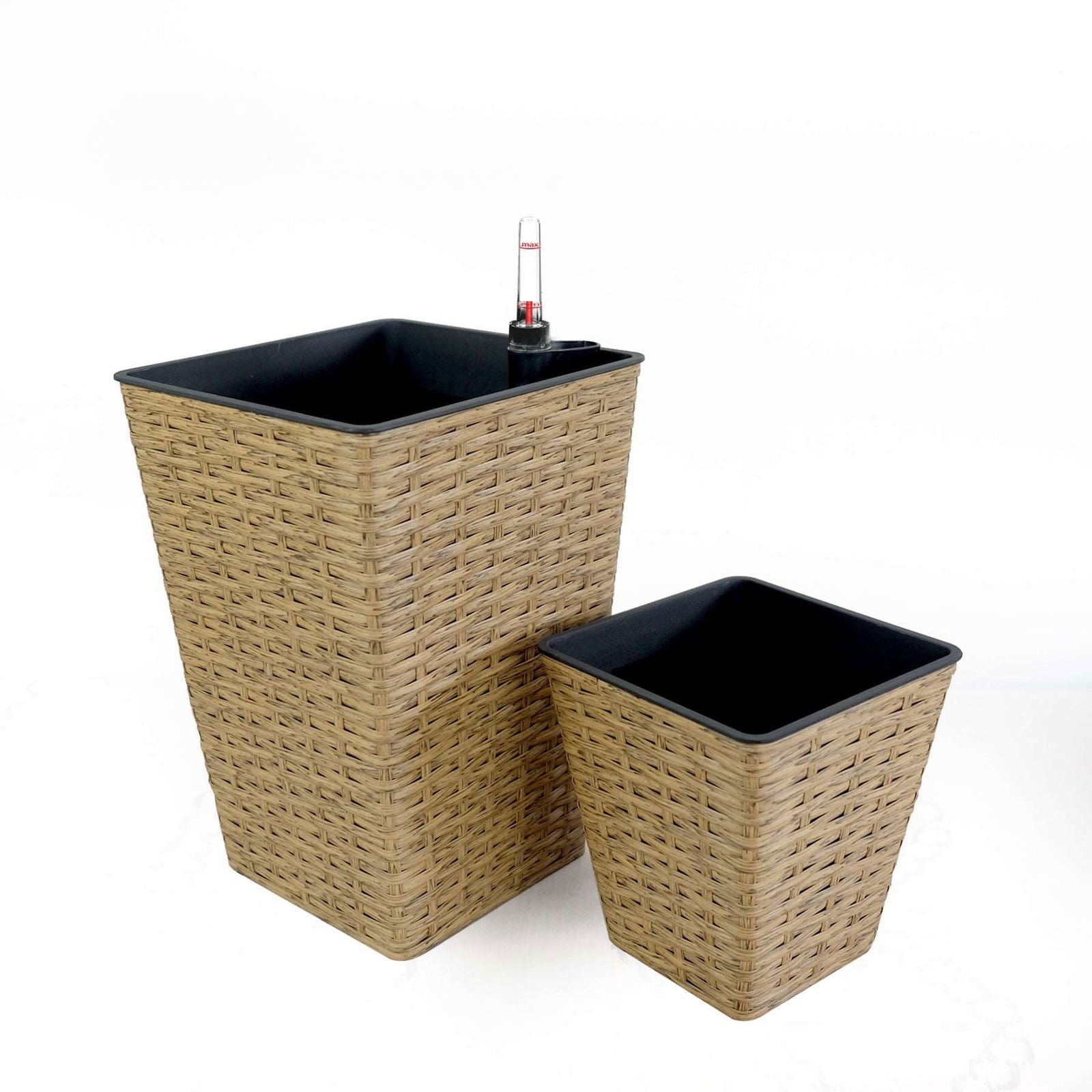 2-Pack Smart Self-watering Square Planter for Indoor and Outdoor - Hand Woven Wicker - Brown himalipasal