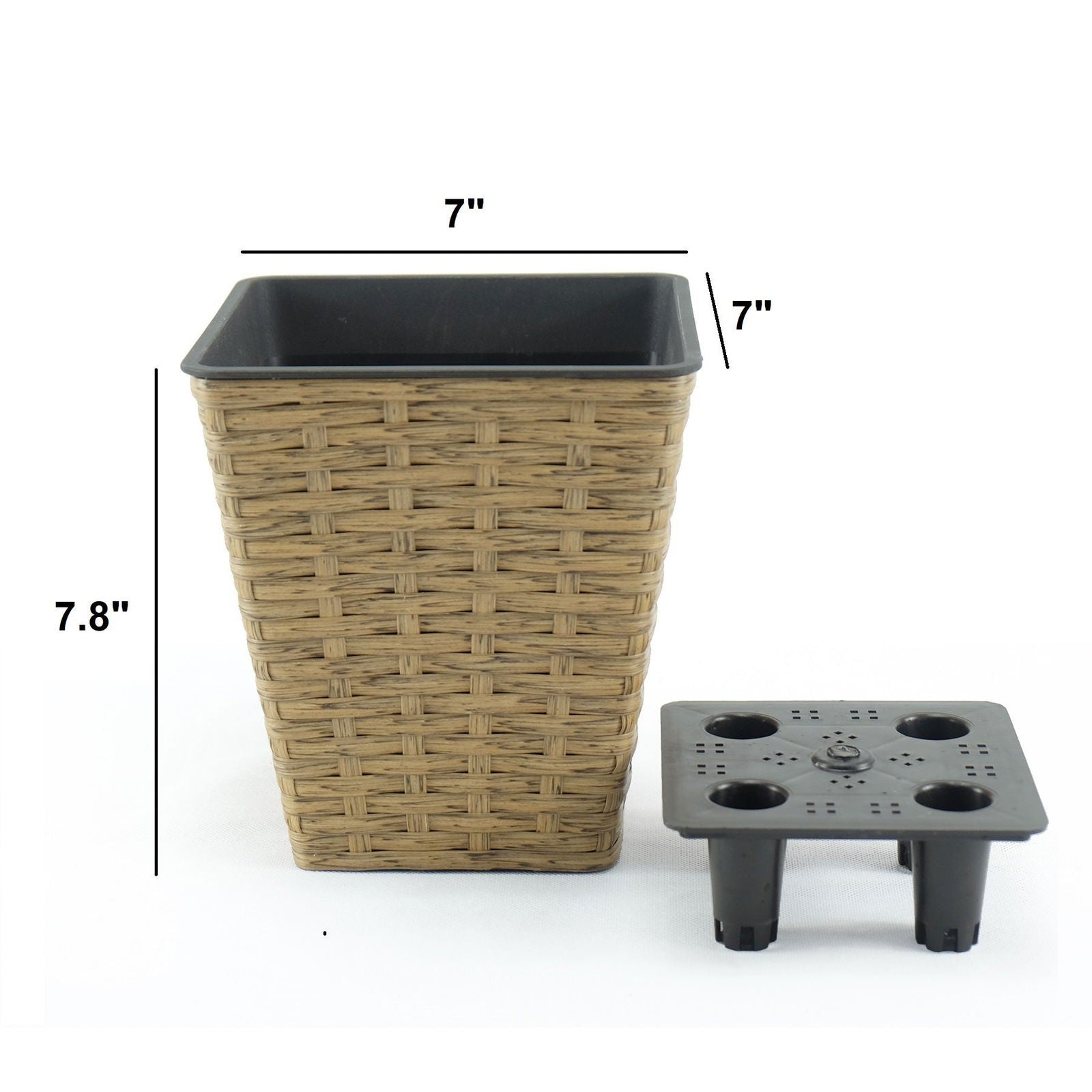 2-Pack Smart Self-watering Square Planter for Indoor and Outdoor - Hand Woven Wicker - Brown himalipasal