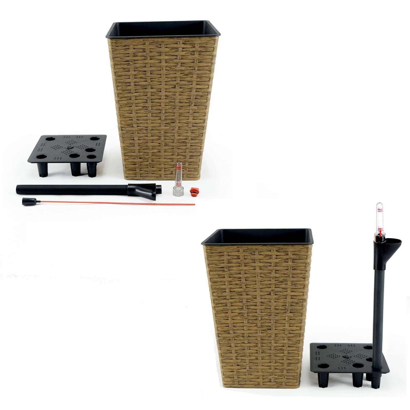 2-Pack Smart Self-watering Square Planter for Indoor and Outdoor - Hand Woven Wicker - Brown himalipasal