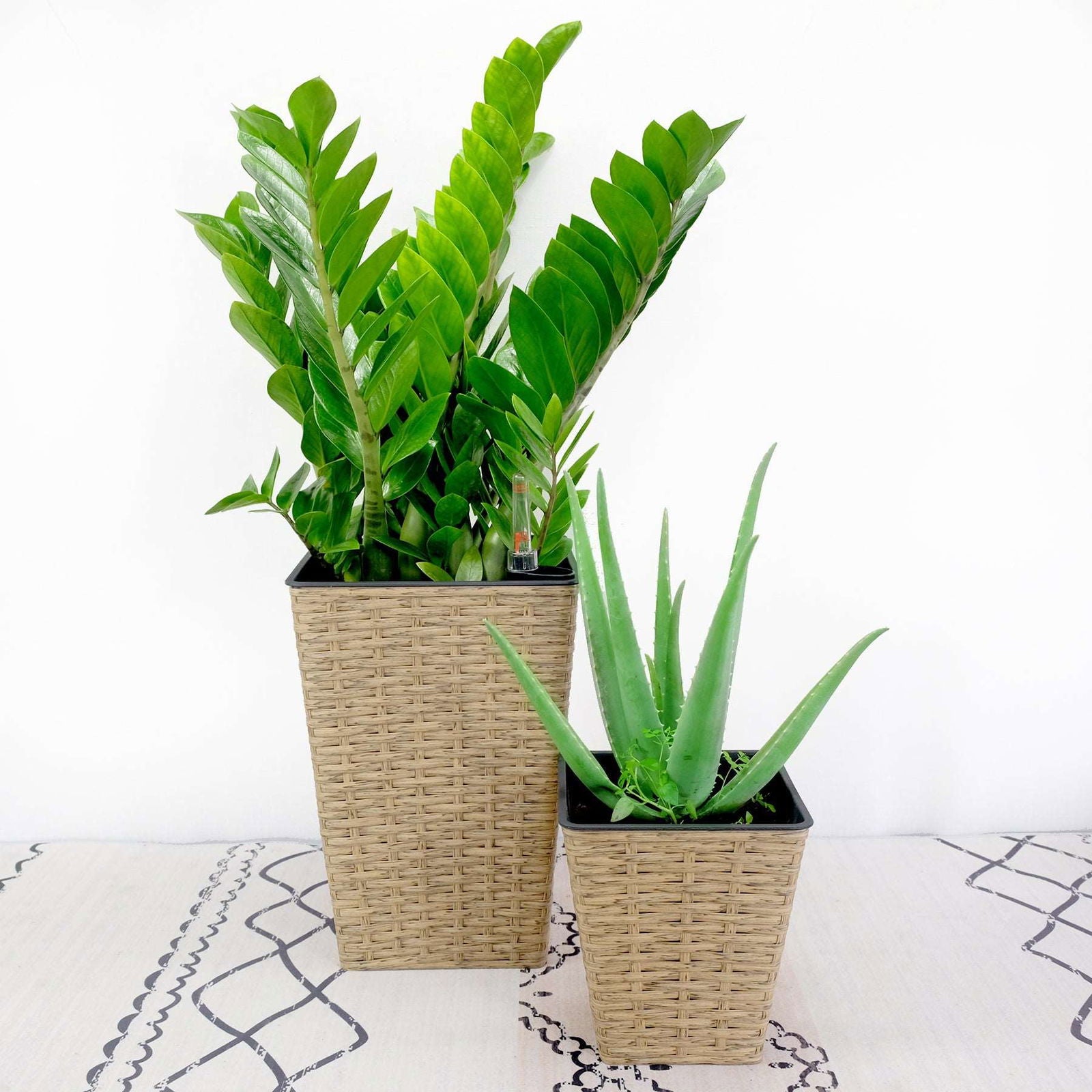 2-Pack Smart Self-watering Square Planter for Indoor and Outdoor - Hand Woven Wicker - Brown himalipasal