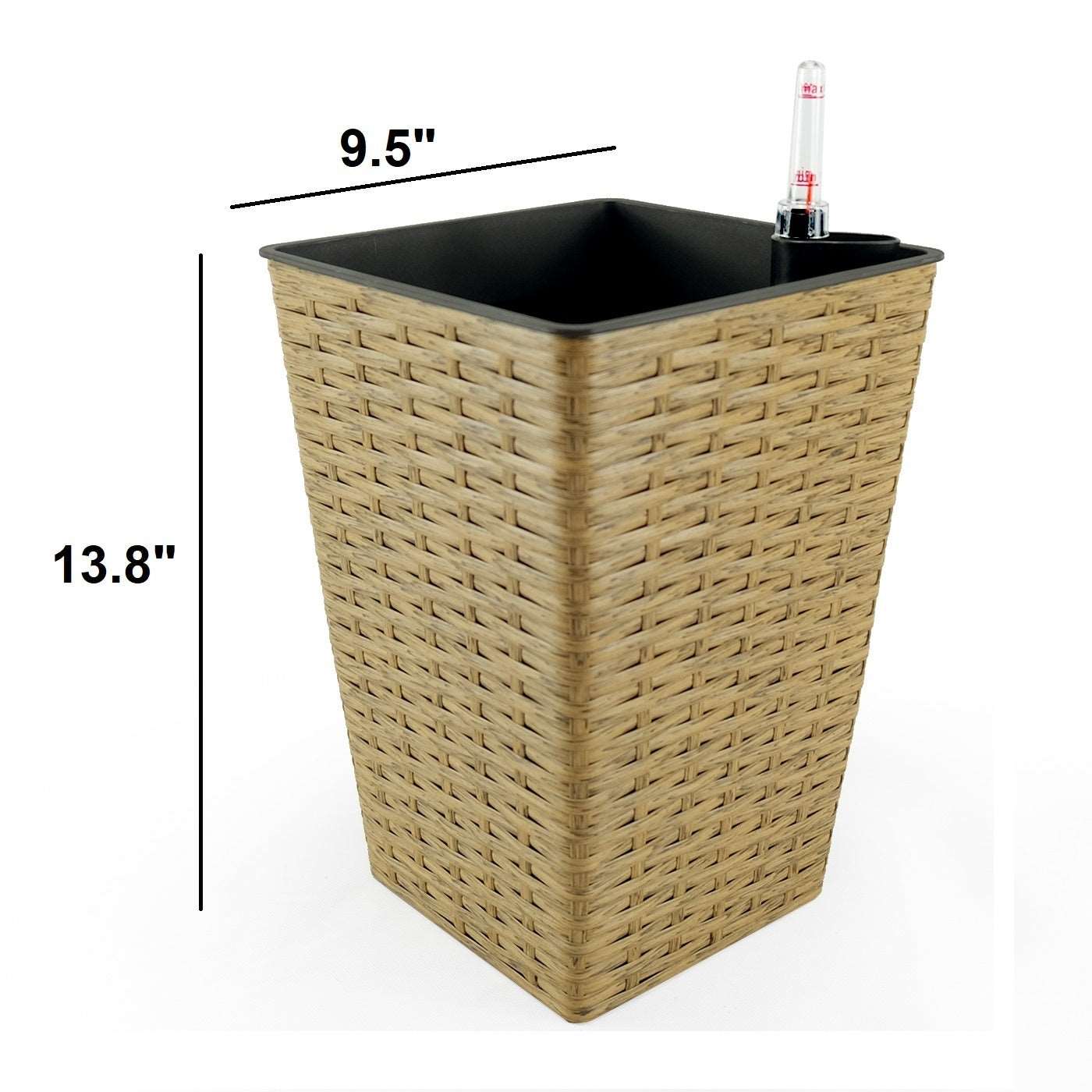 2-Pack Smart Self-watering Square Planter for Indoor and Outdoor - Hand Woven Wicker - Brown himalipasal