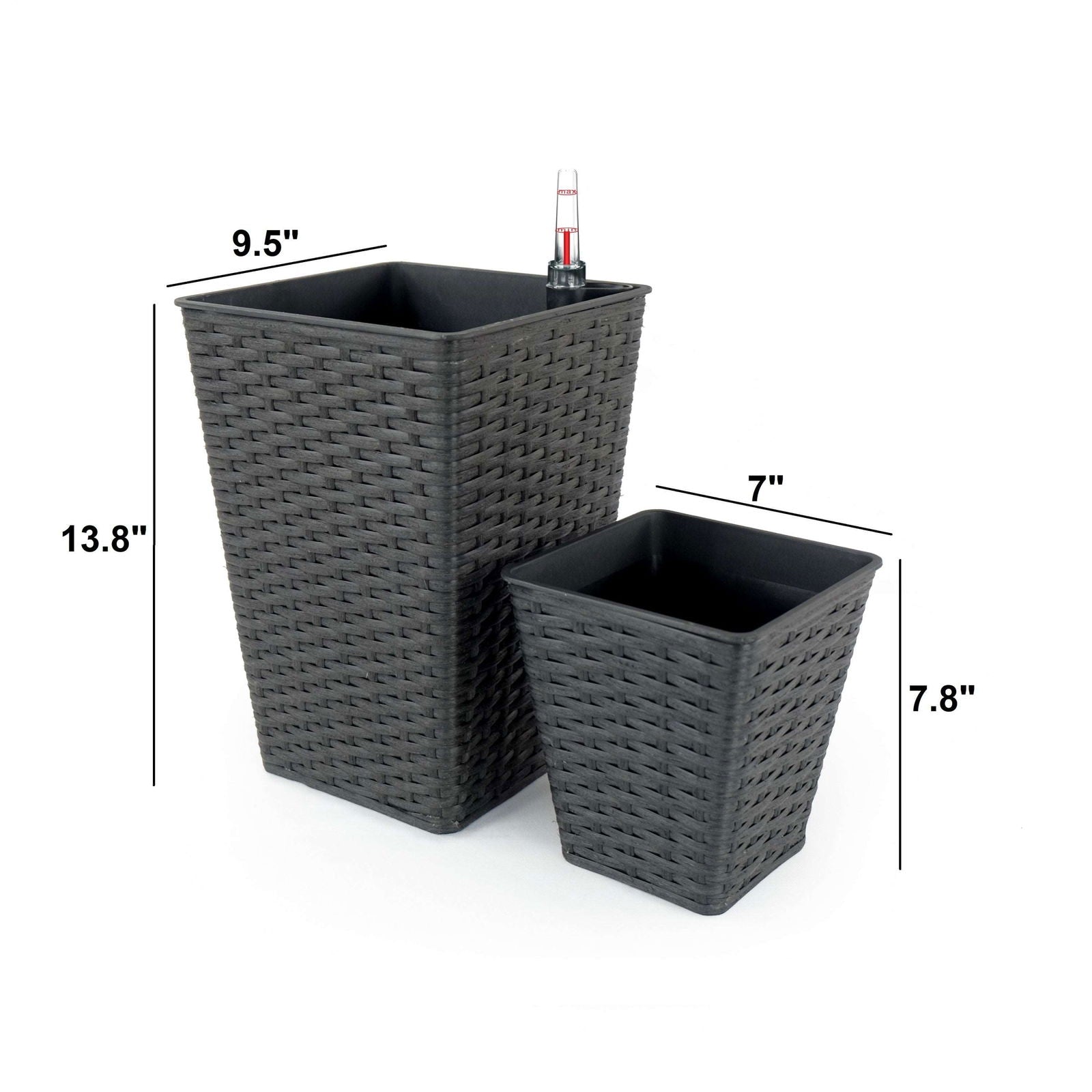 2-Pack Smart Self-watering Square Planter for Indoor and Outdoor - Hand Woven Wicker - Espresso himalipasal