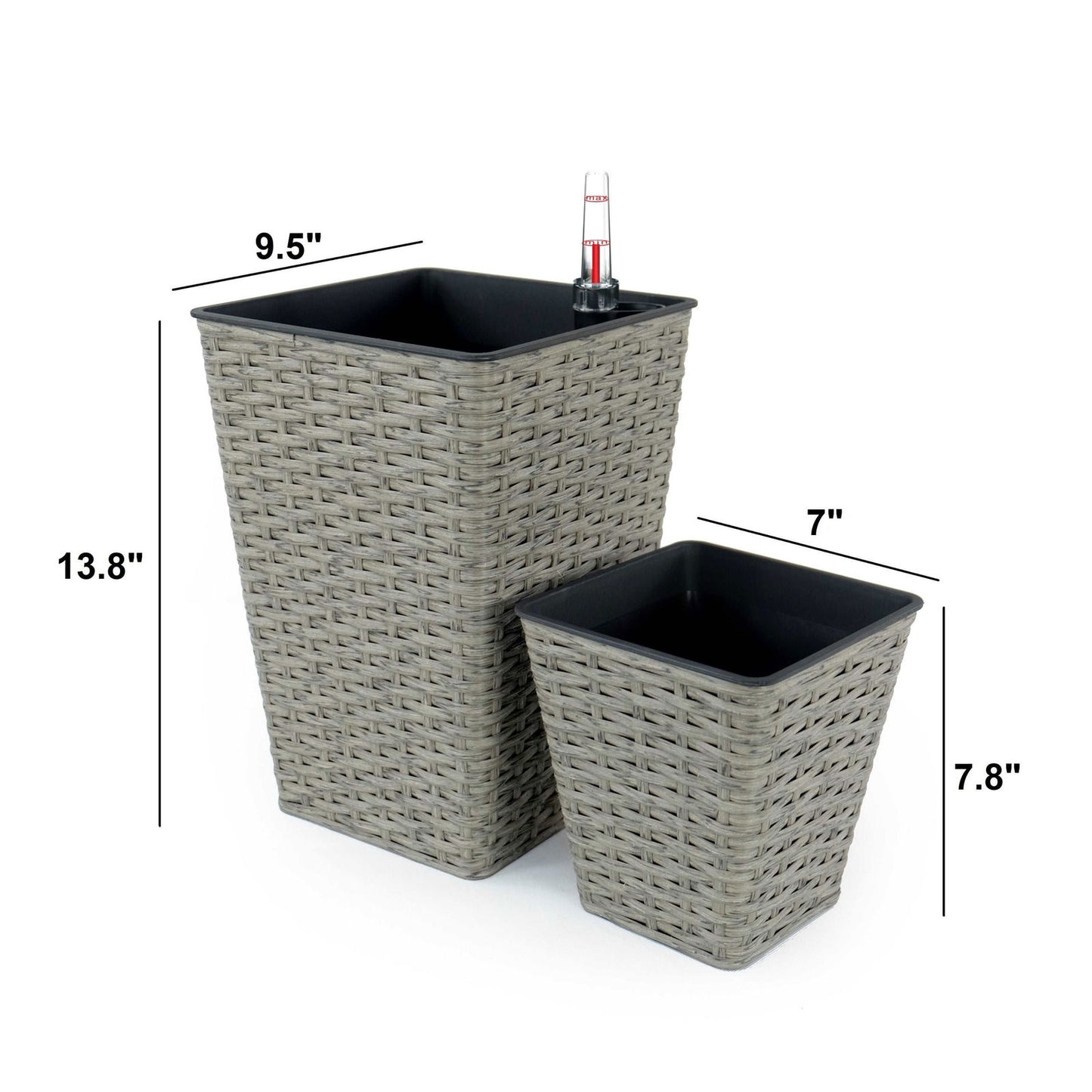 2-Pack Smart Self-watering Square Planter for Indoor and Outdoor - Hand Woven Wicker - Gray himalipasal