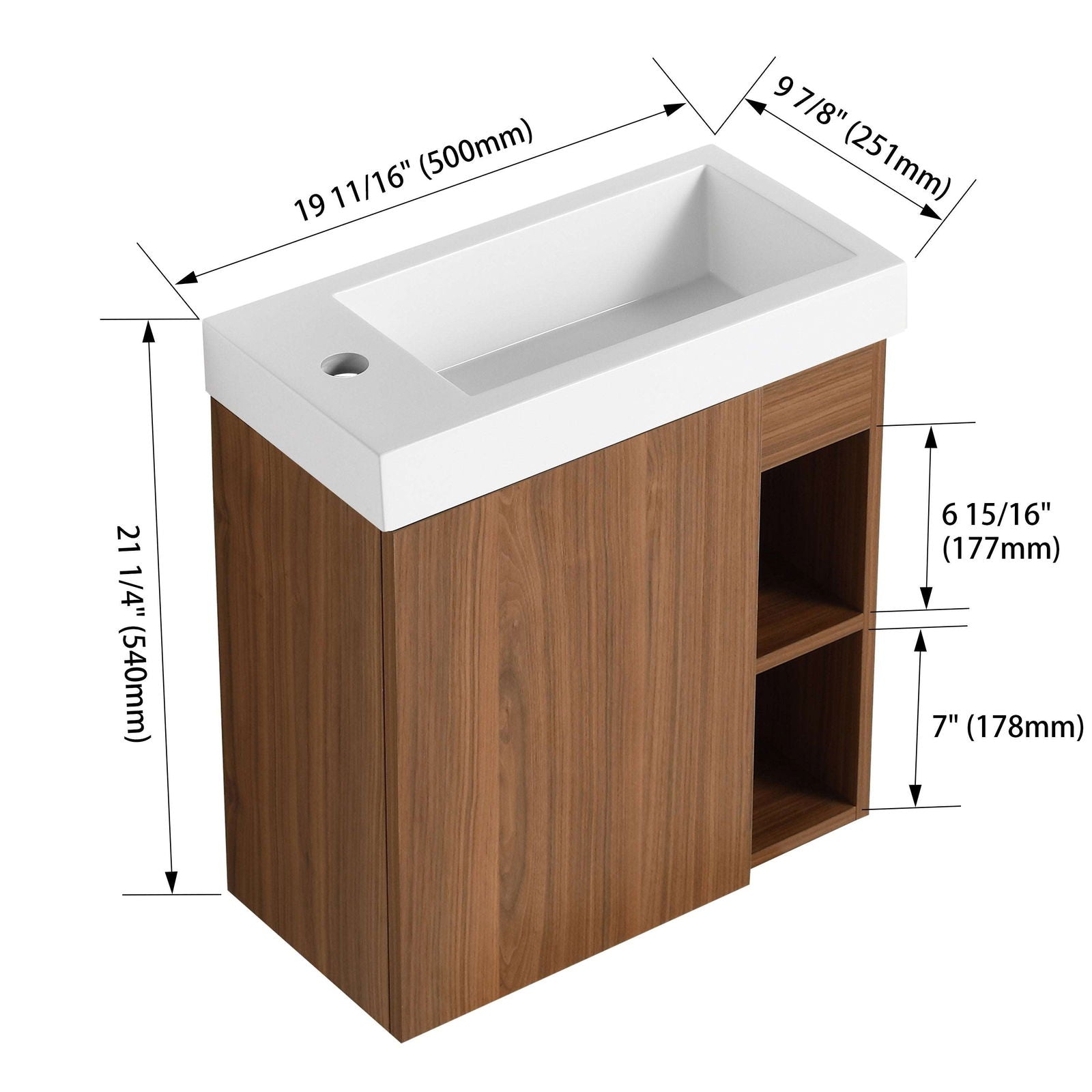 20'' Floating Wall-Mounted Bathroom Vanity with White Resin Sink & Soft-Close Cabinet Door himalipasal