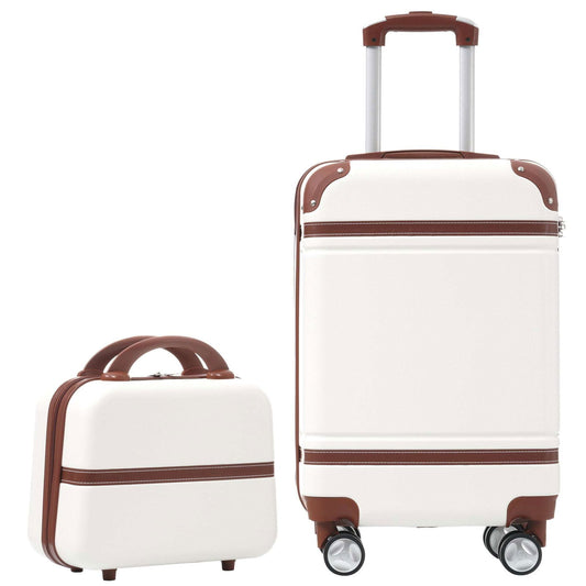 20 IN Hardside Luggage with Cosmetic Case , 2 Piece Lightweight Suitcase Set with Spinner Wheels, Carry on Vintage Luggage,White himalipasal