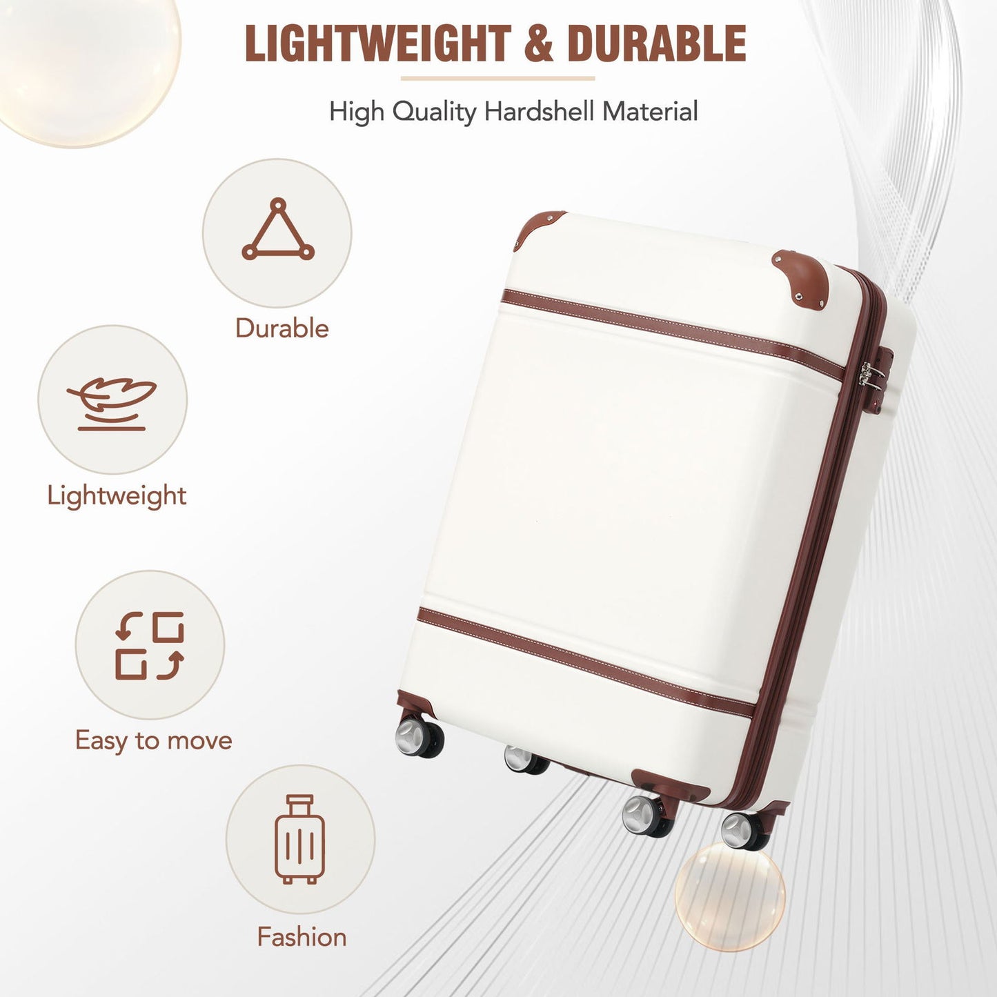 20 IN Luggage 1 Piece with TSA lock , Lightweight Suitcase Spinner Wheels,Carry on Vintage Luggage,White himalipasal