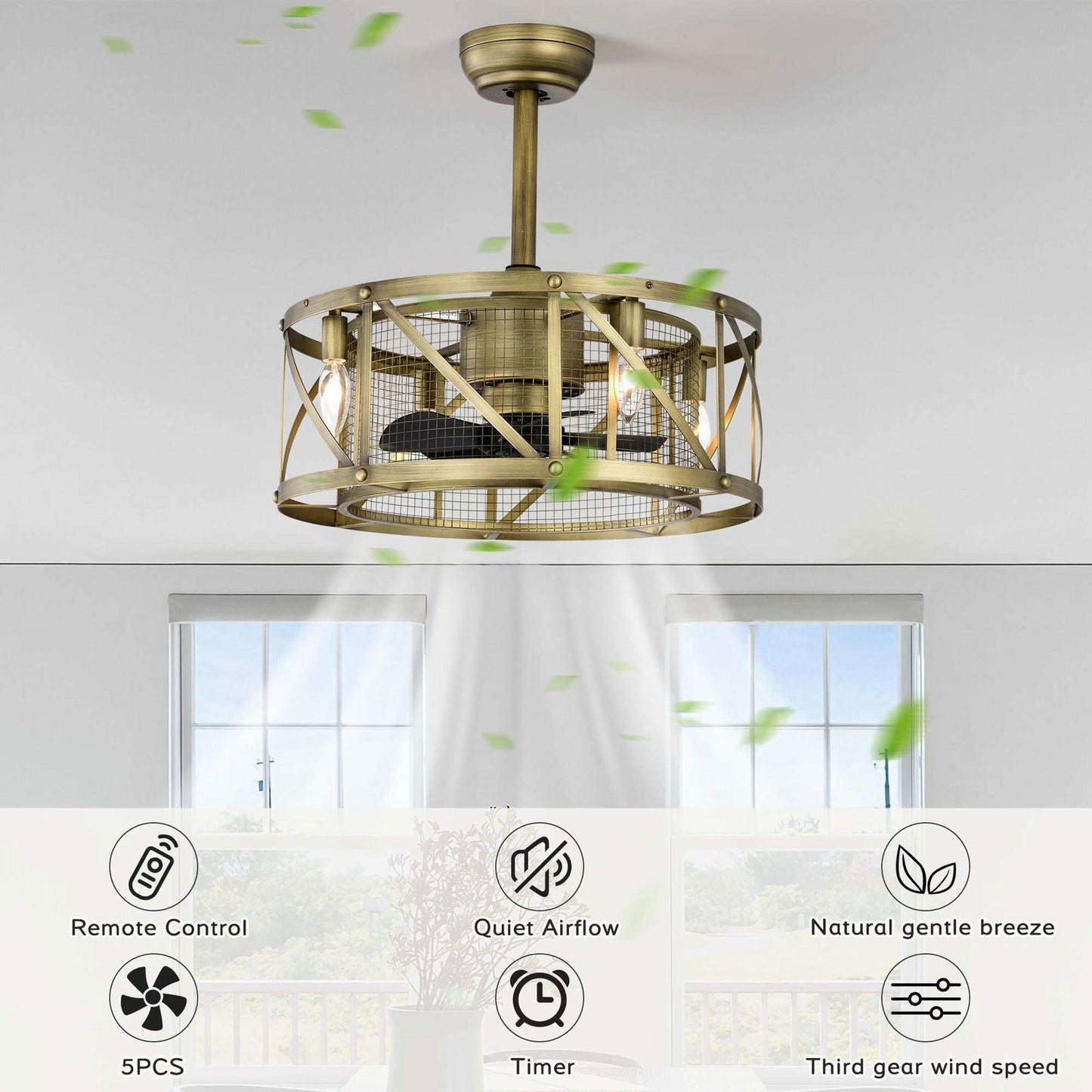 20'' Small size ceiling fan with kit ,5 ABS blades Antique brown decorate ceiling fan light with Remote control for bedroom himalipasal