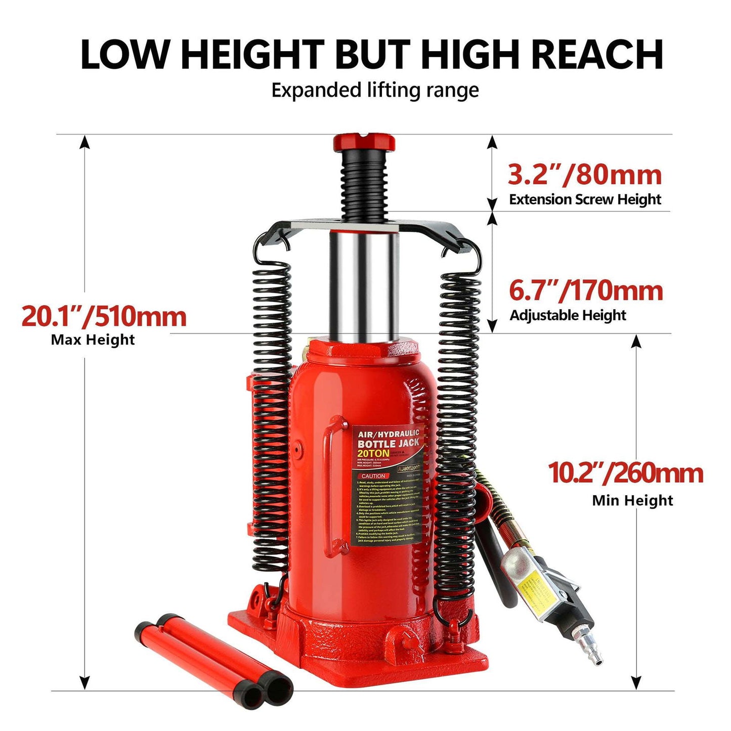 20 Ton Air Hydraulic Bottle Jack, with Manual Hand Pump Used for The Maintenance of Automobiles, Agricultural Vehicles, Heavy Trucks, Mobile Machinery, and Heavy Equipment himalipasal