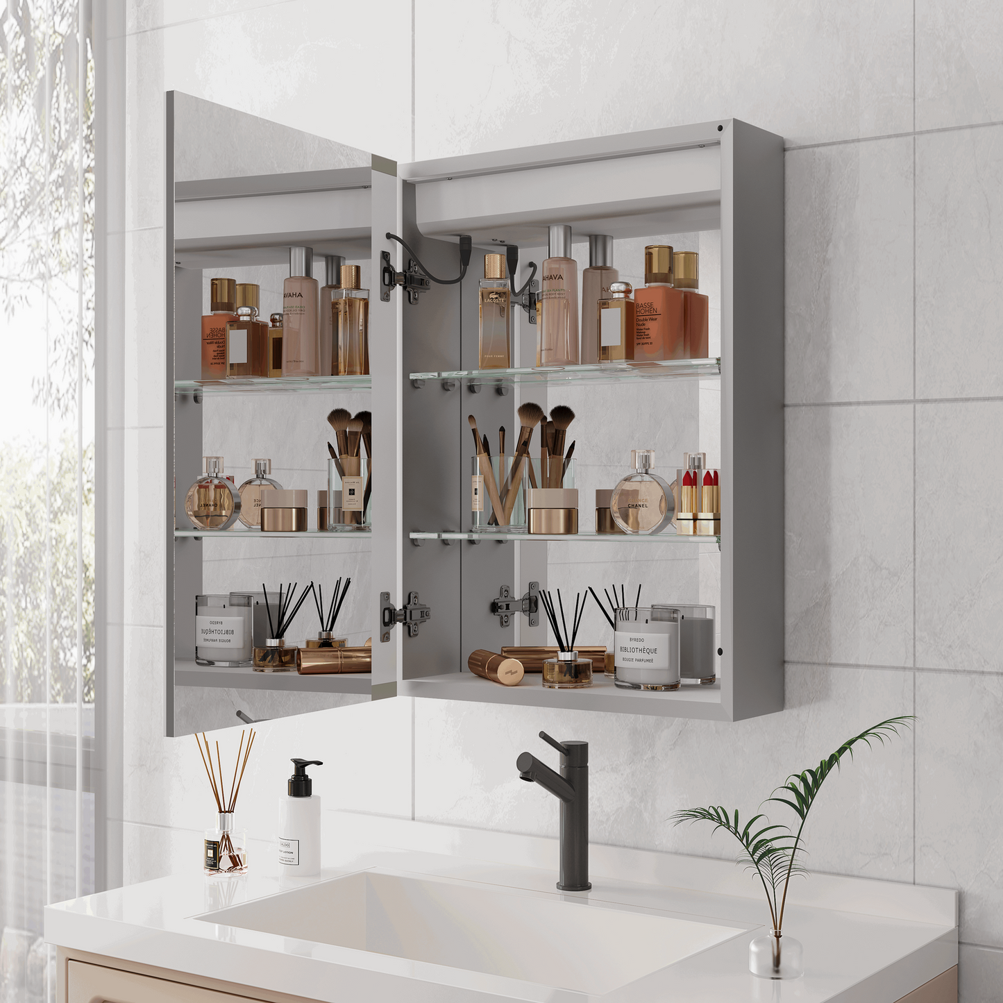 20 X 28 inch Bathroom Medicine Cabinet with Mirror Wall Mounted LED Bathroom Mirror Cabinet with Lights, Anti-Fog, Waterproof, Dimmable,3000K~6000K, Single Door,Touch Swich, Storage Shelves himalipasal