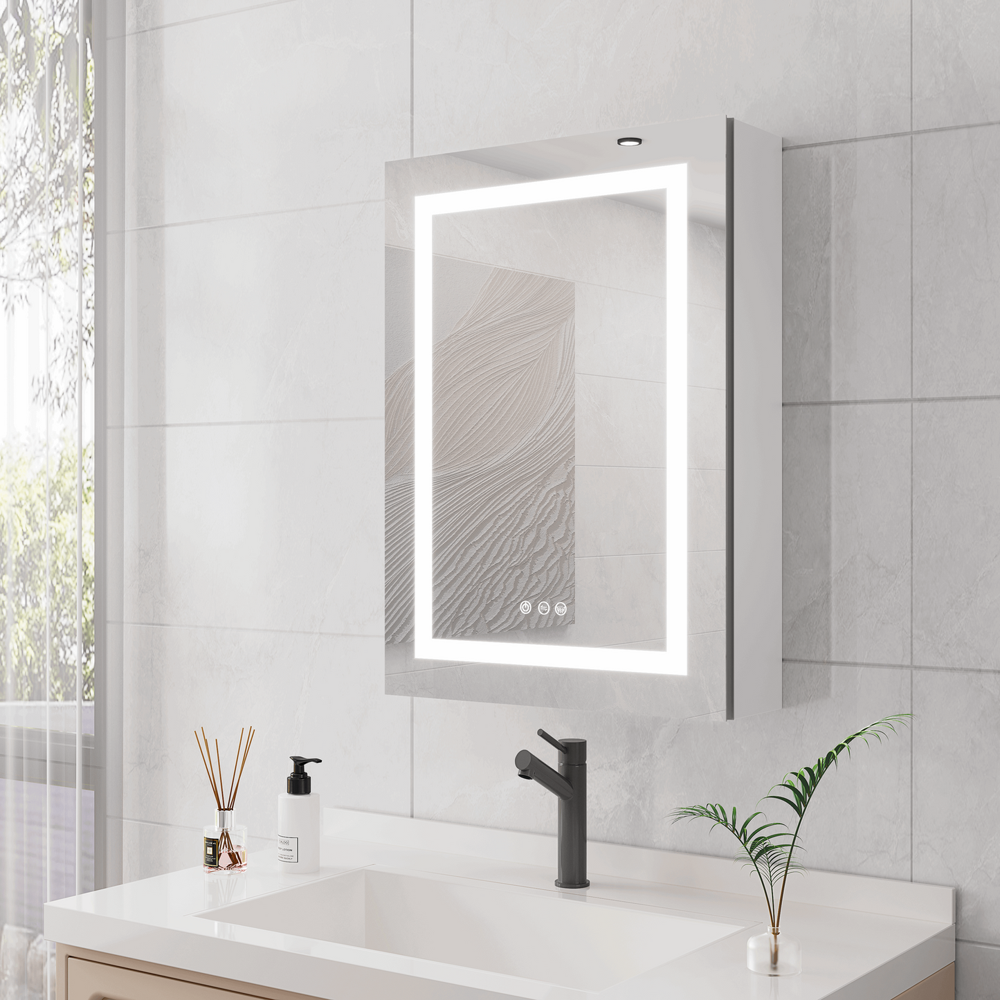 20 X 28 inch Bathroom Medicine Cabinet with Mirror Wall Mounted LED Bathroom Mirror Cabinet with Lights, Anti-Fog, Waterproof, Dimmable,3000K~6000K, Single Door,Touch Swich, Storage Shelves himalipasal