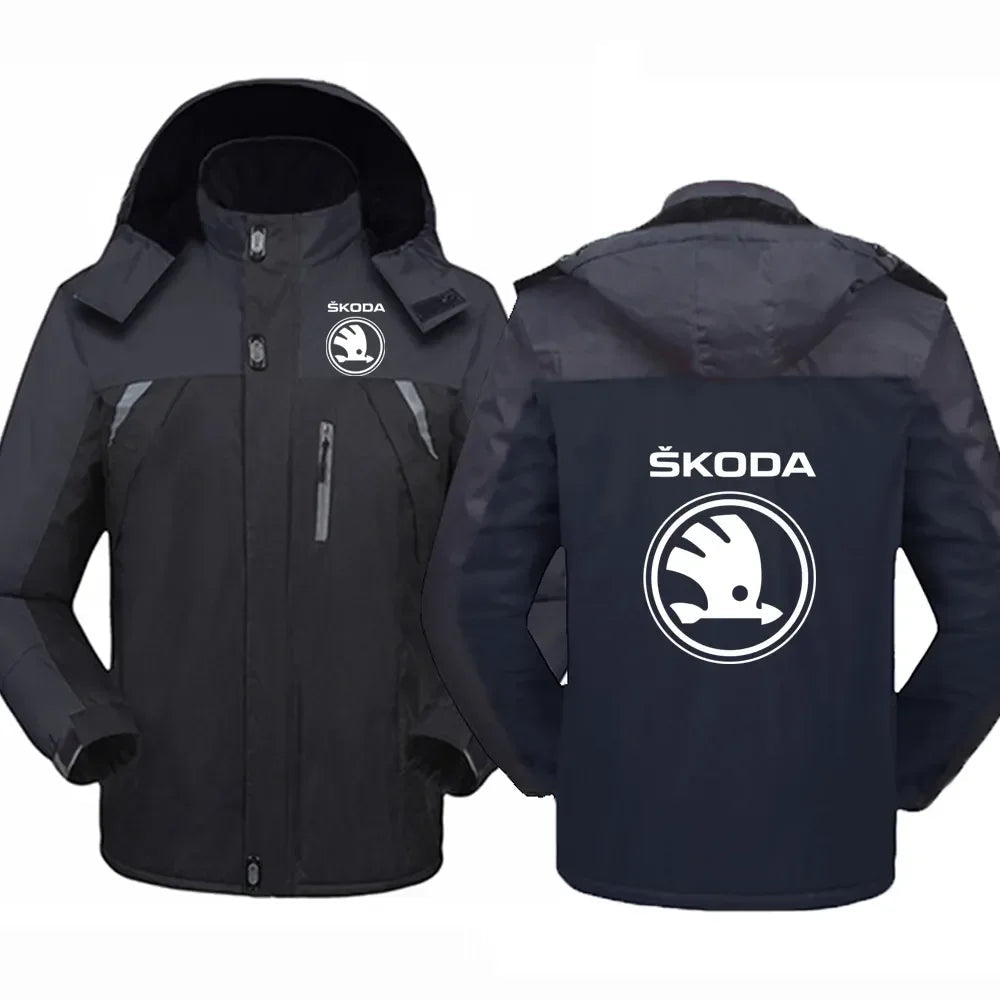 2023 New Men's Mountaineering Skoda Car Logo Winter Hooded Sweater Printing Padded Fashion Thicken Solid Zipper Jacket Coats himalipasal