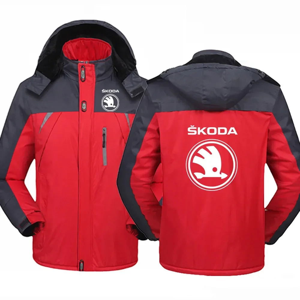 2023 New Men's Mountaineering Skoda Car Logo Winter Hooded Sweater Printing Padded Fashion Thicken Solid Zipper Jacket Coats himalipasal