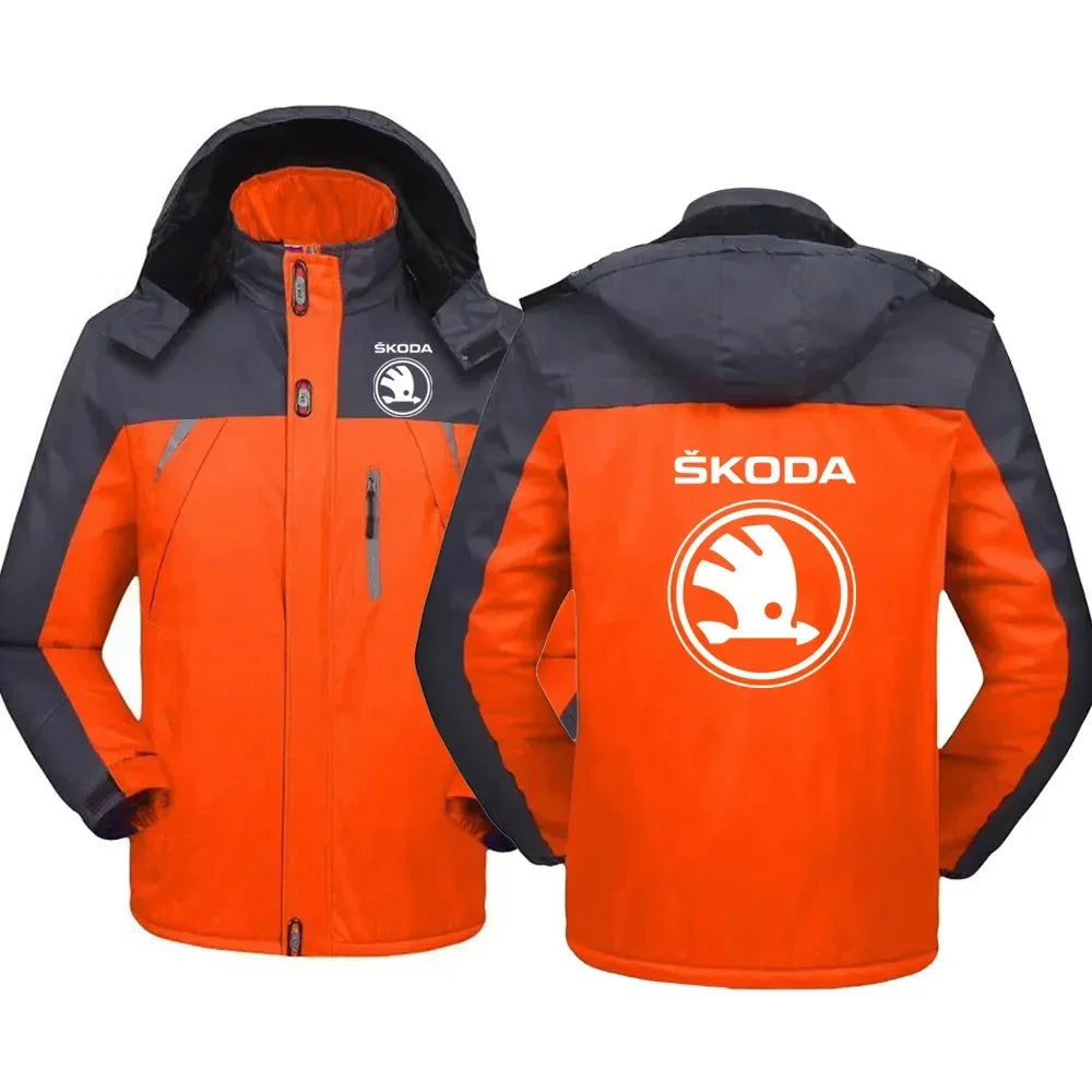 2023 New Men's Mountaineering Skoda Car Logo Winter Hooded Sweater Printing Padded Fashion Thicken Solid Zipper Jacket Coats himalipasal