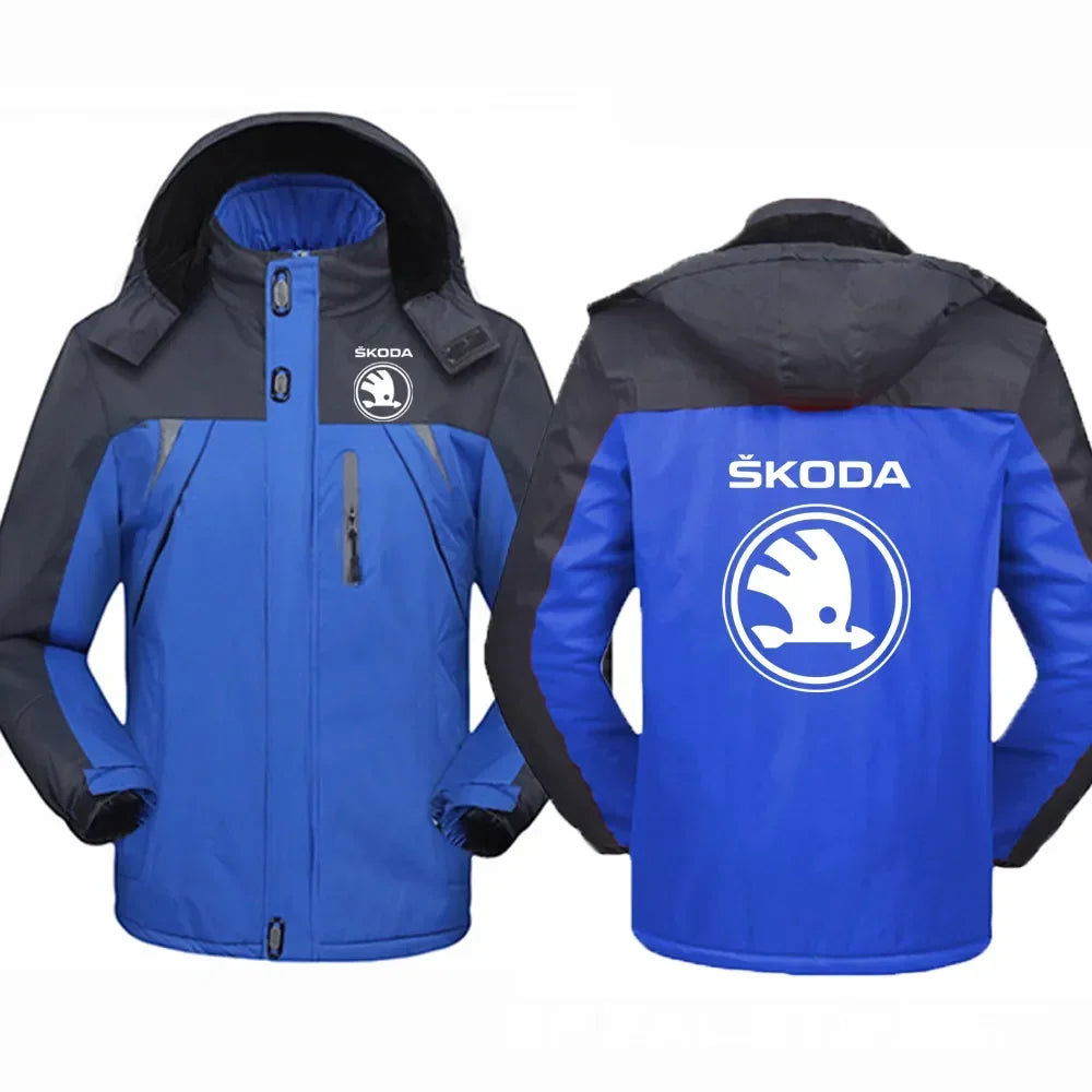 2023 New Men's Mountaineering Skoda Car Logo Winter Hooded Sweater Printing Padded Fashion Thicken Solid Zipper Jacket Coats himalipasal