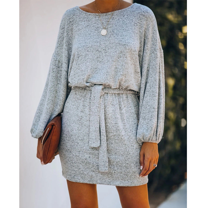 Sexy Waist V-neck Knitted Dress Sweater Women