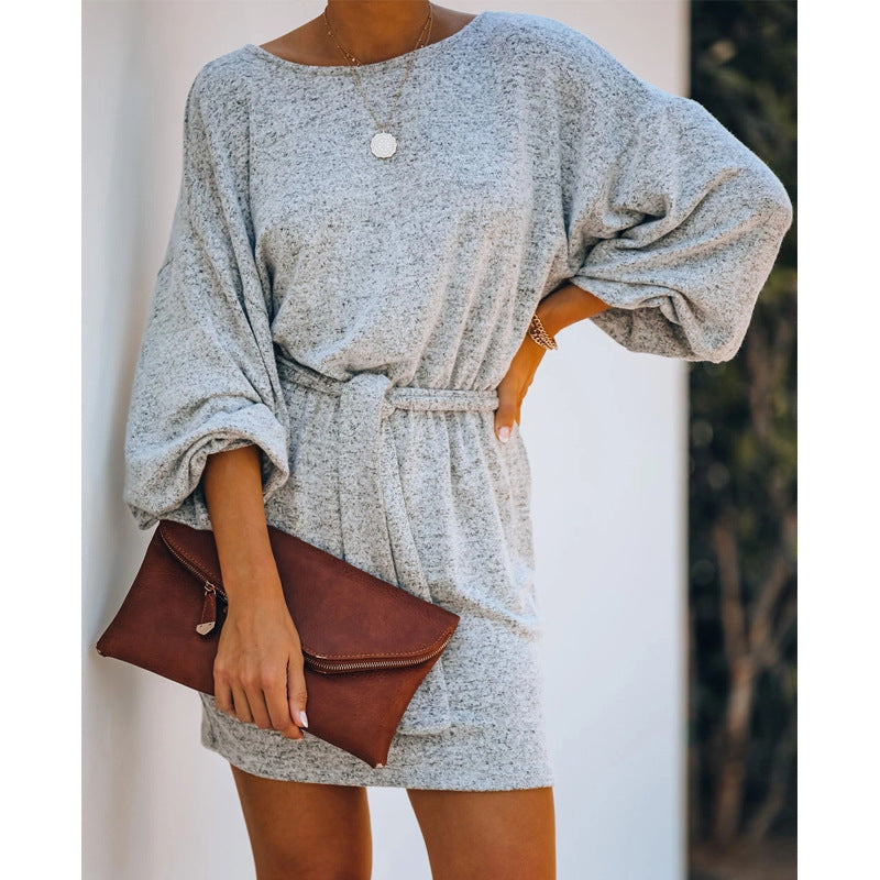 Sexy Waist V-neck Knitted Dress Sweater Women