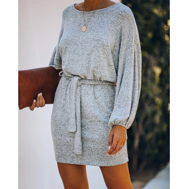 Sexy Waist V-neck Knitted Dress Sweater Women