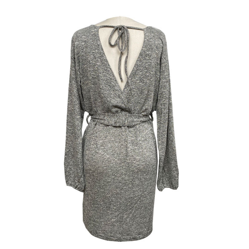 Sexy Waist V-neck Knitted Dress Sweater Women