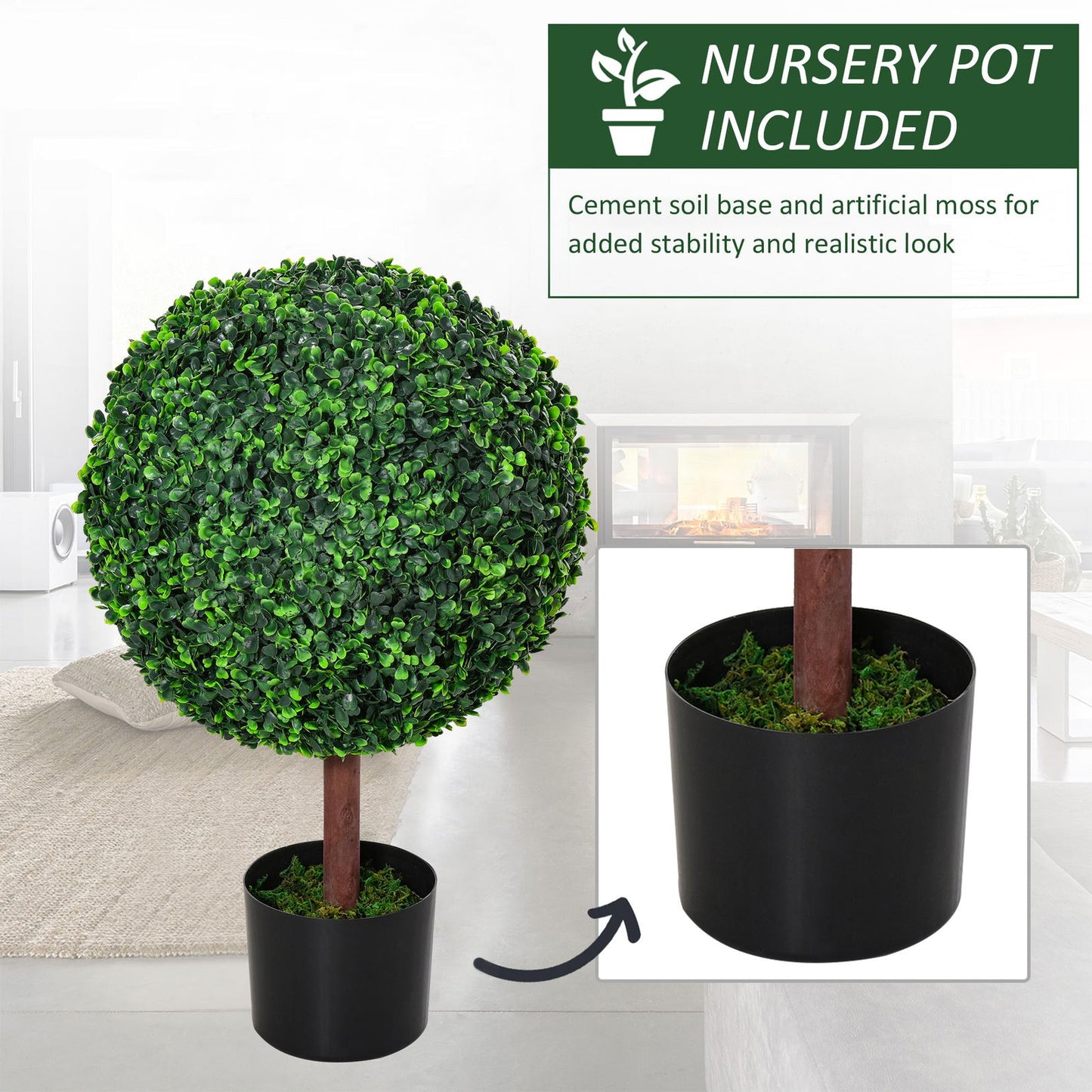 23.5" Artificial Boxwood Topiary Ball Tree, Fake Decorative Plant, Nursery Pot Included for Home, Balcony, Backyard and Garden himalipasal