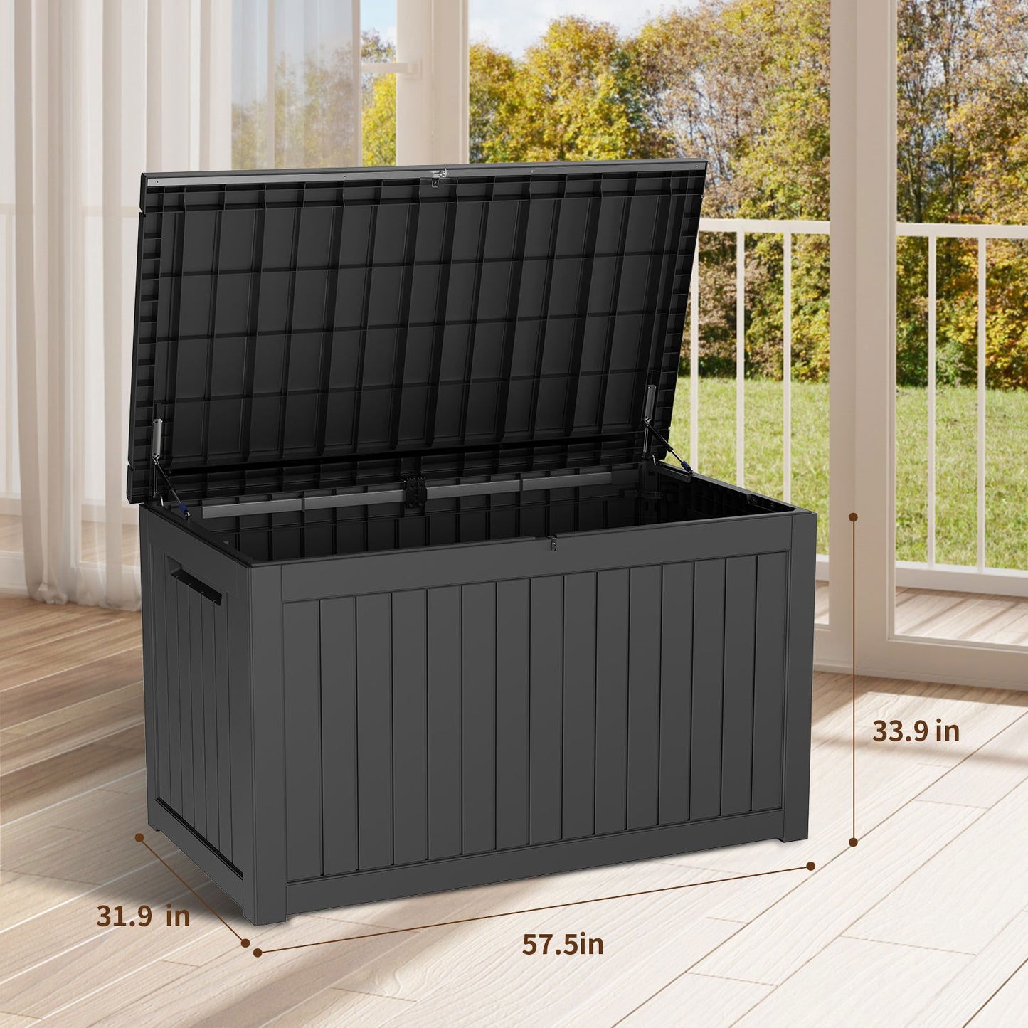 230 Gallon Deck Box, Waterproof Resin Large Outdoor Storgae Box for Patio Furniture, Patio Cushions, Gardening Tools, Pool and Sports Supplies, Lockable (Black) himalipasal