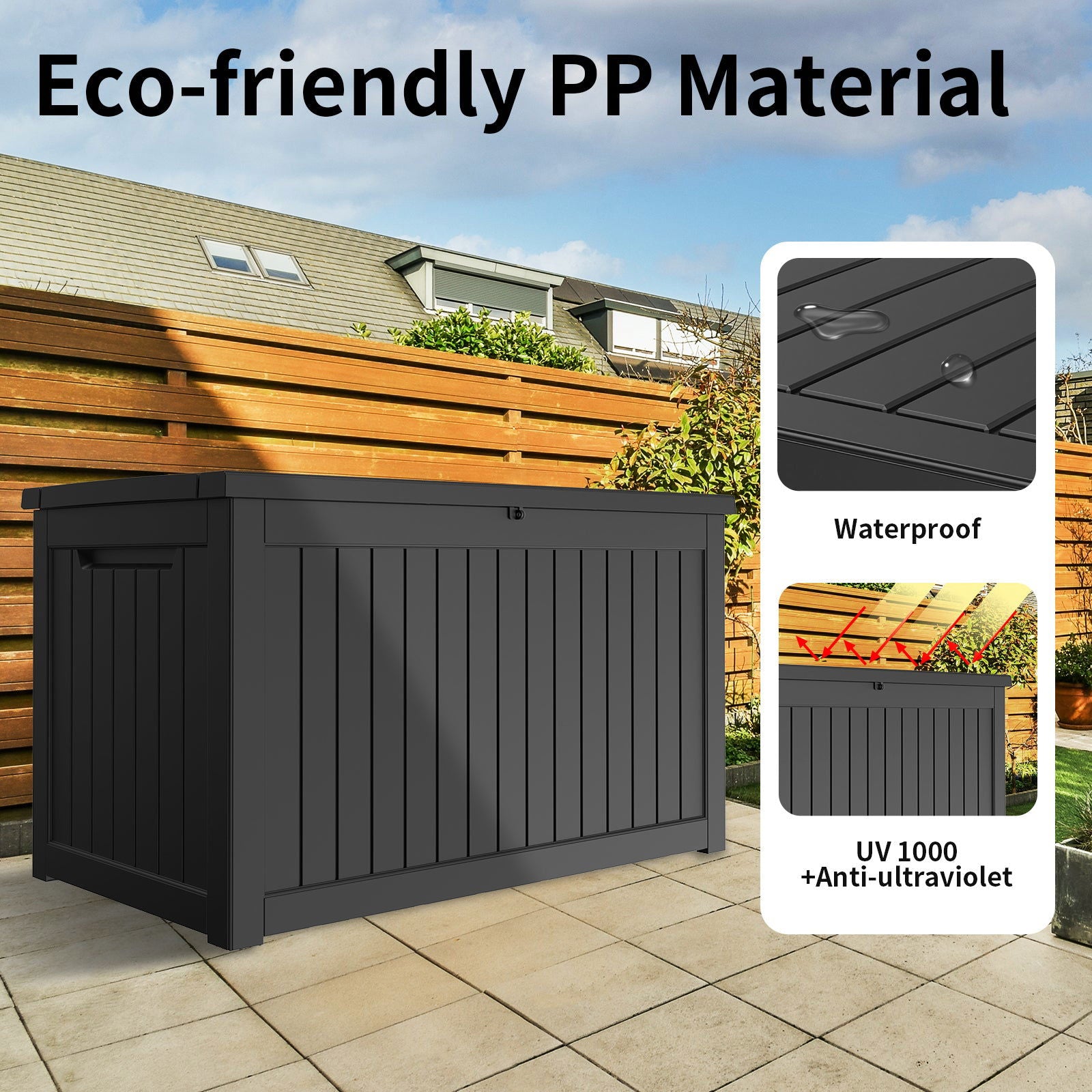 230 Gallon Deck Box, Waterproof Resin Large Outdoor Storgae Box for Patio Furniture, Patio Cushions, Gardening Tools, Pool and Sports Supplies, Lockable (Black) himalipasal