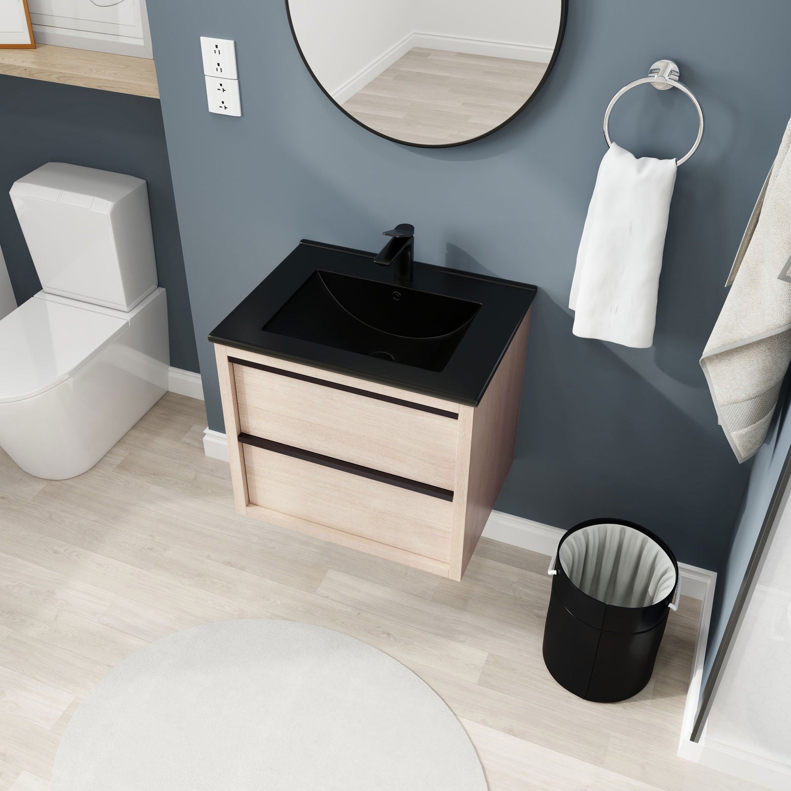 24" Bathroom Vanity, With Black Ceramic Sink And 2 Soft Close Drawers(BVA02524PLO-G-BL9060BK)W1286S00035 himalipasal