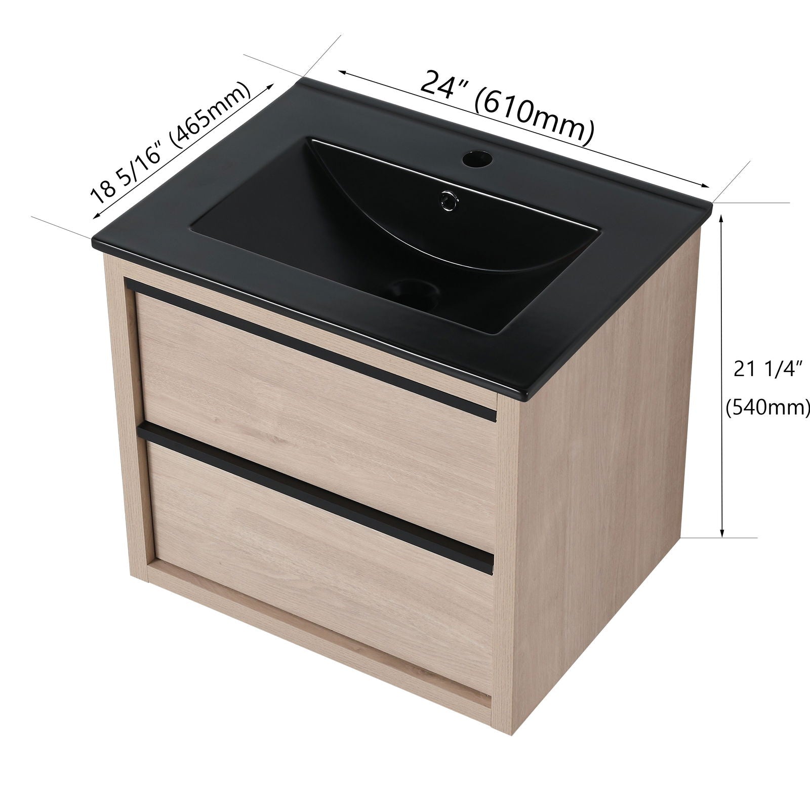 24" Bathroom Vanity, With Black Ceramic Sink And 2 Soft Close Drawers(BVA02524PLO-G-BL9060BK)W1286S00035 himalipasal