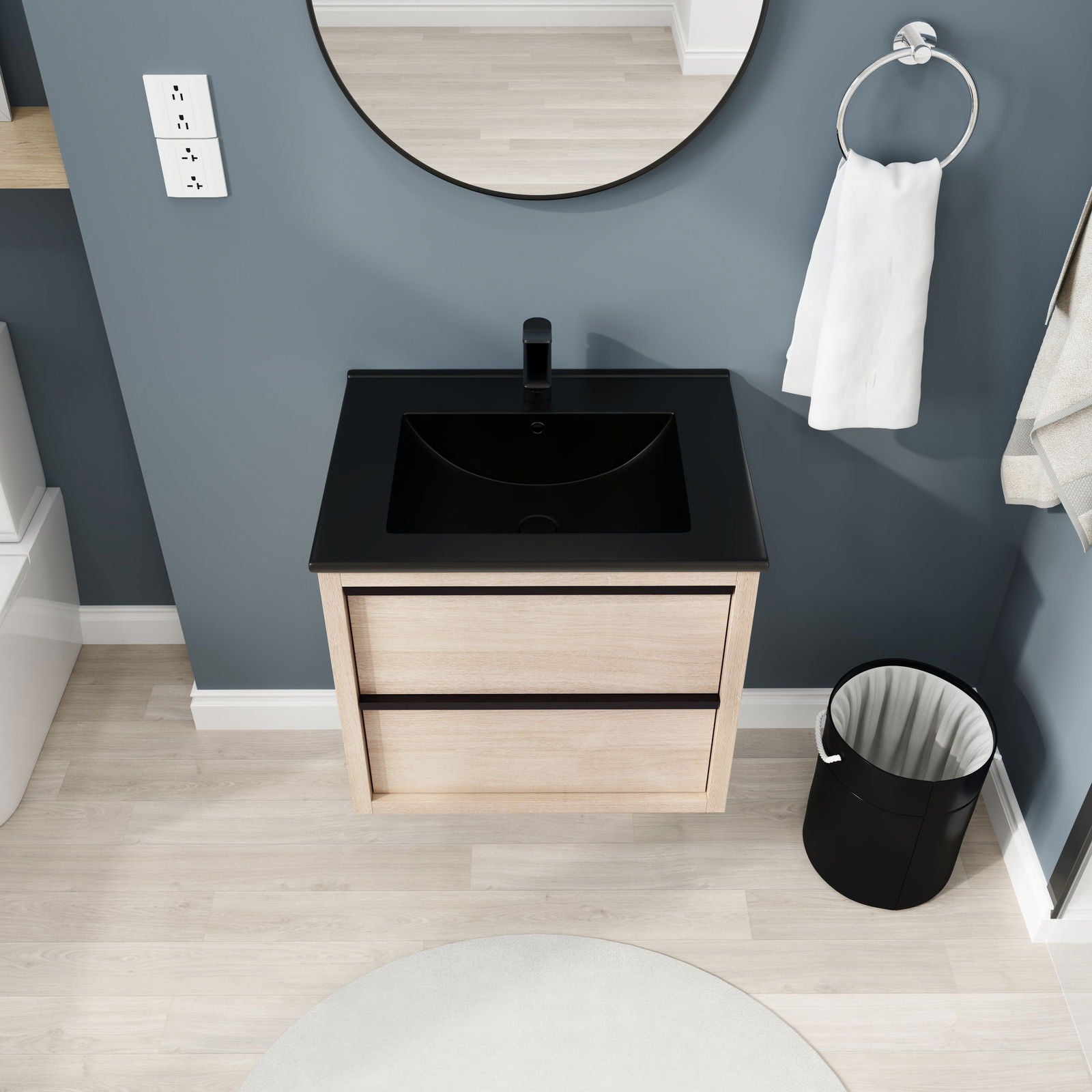 24" Bathroom Vanity, With Black Ceramic Sink And 2 Soft Close Drawers(BVA02524PLO-G-BL9060BK)W1286S00035 himalipasal