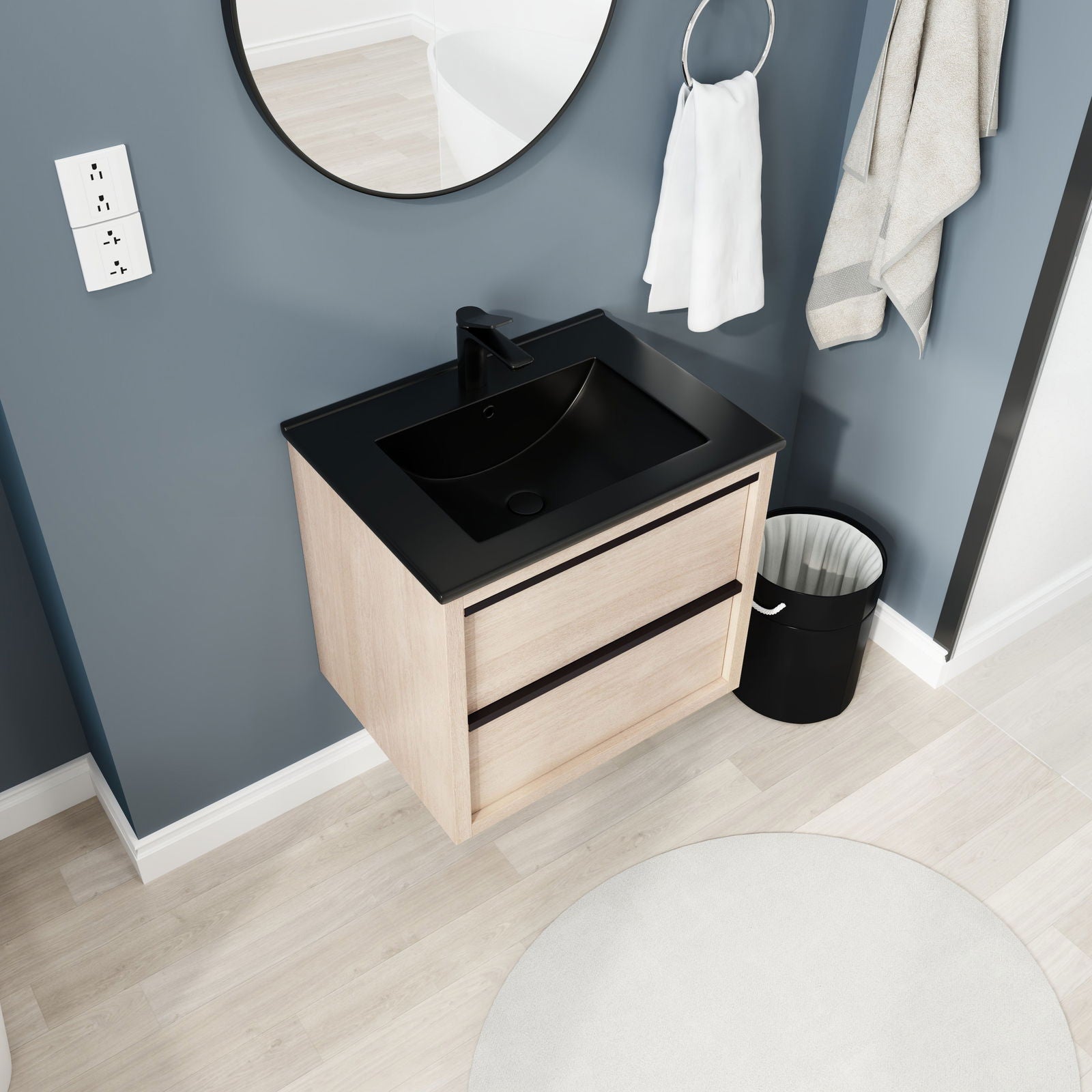 24" Bathroom Vanity, With Black Ceramic Sink And 2 Soft Close Drawers(BVA02524PLO-G-BL9060BK)W1286S00035 himalipasal