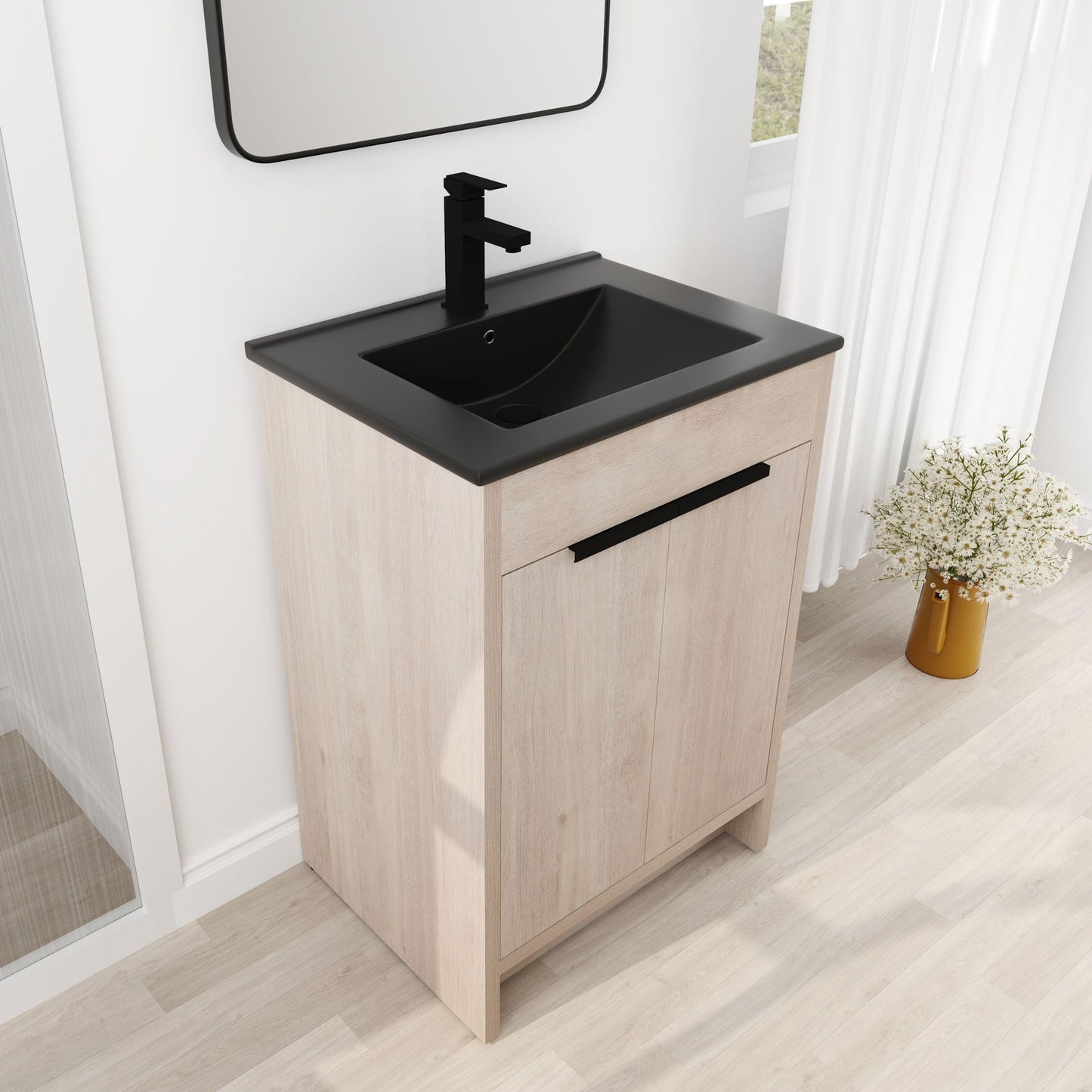 24 Inch Freestanding Bathroom Vanity with Black Ceramic Sink & 2 Soft-Close Cabinet Doors (BVB02424PLO-G-BL9060BK),W1286S00016 himalipasal