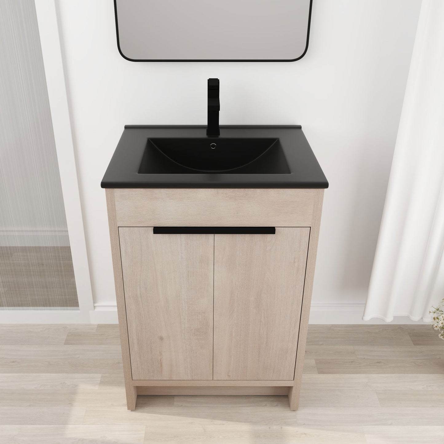 24 Inch Freestanding Bathroom Vanity with Black Ceramic Sink & 2 Soft-Close Cabinet Doors (BVB02424PLO-G-BL9060BK),W1286S00016 himalipasal