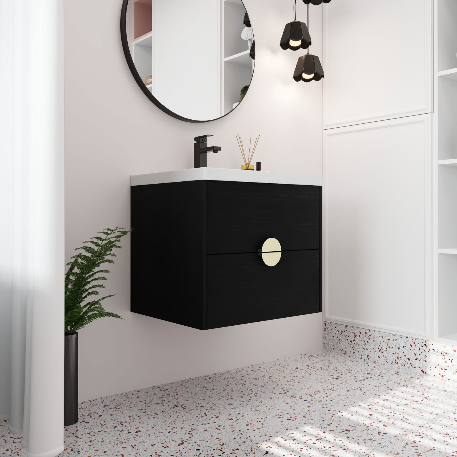 24 Inch Wall-Mounted Bathroom Vanity With Sink, For Small Bathroom (KD-Packing) himalipasal