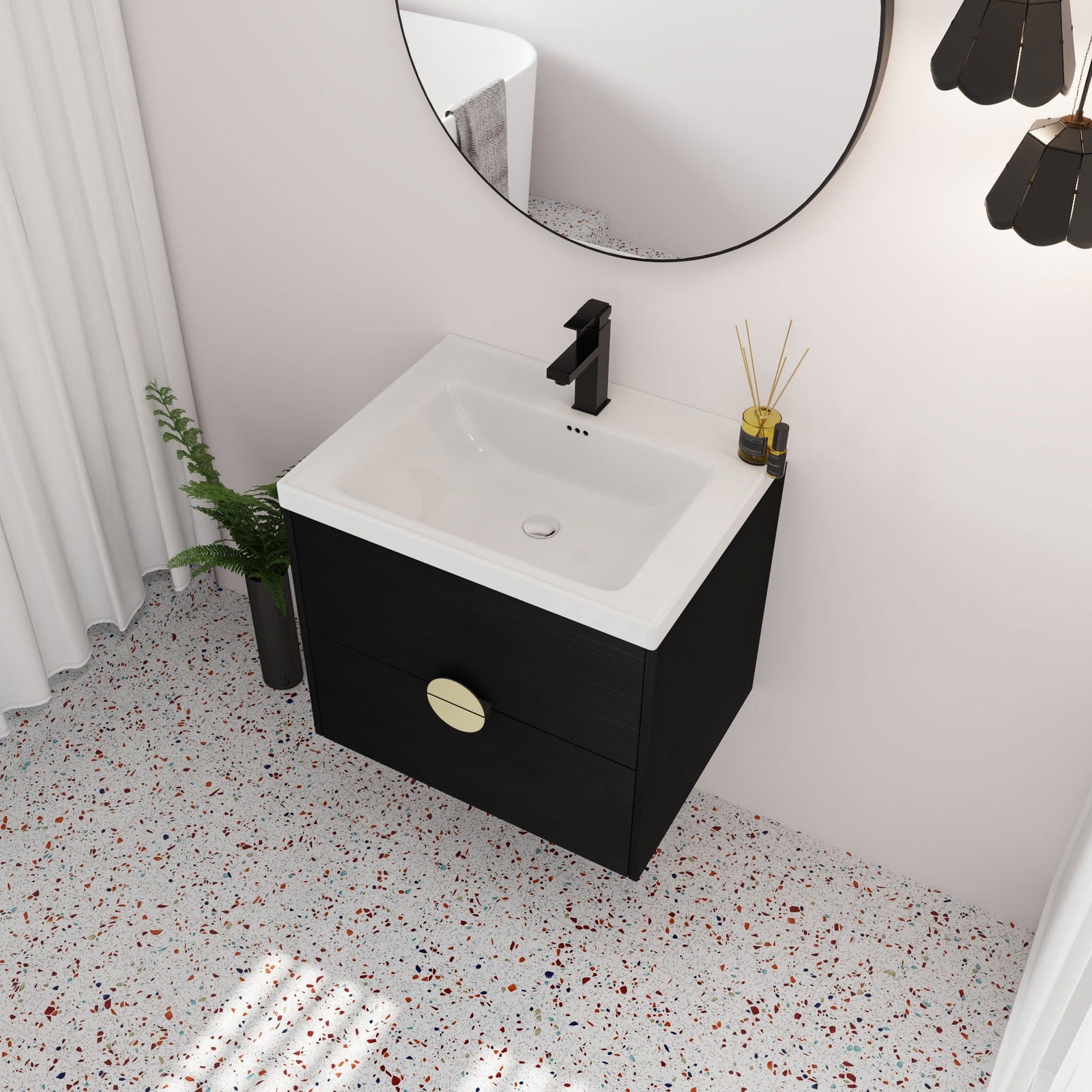 24 Inch Wall-Mounted Bathroom Vanity With Sink, For Small Bathroom (KD-Packing) himalipasal