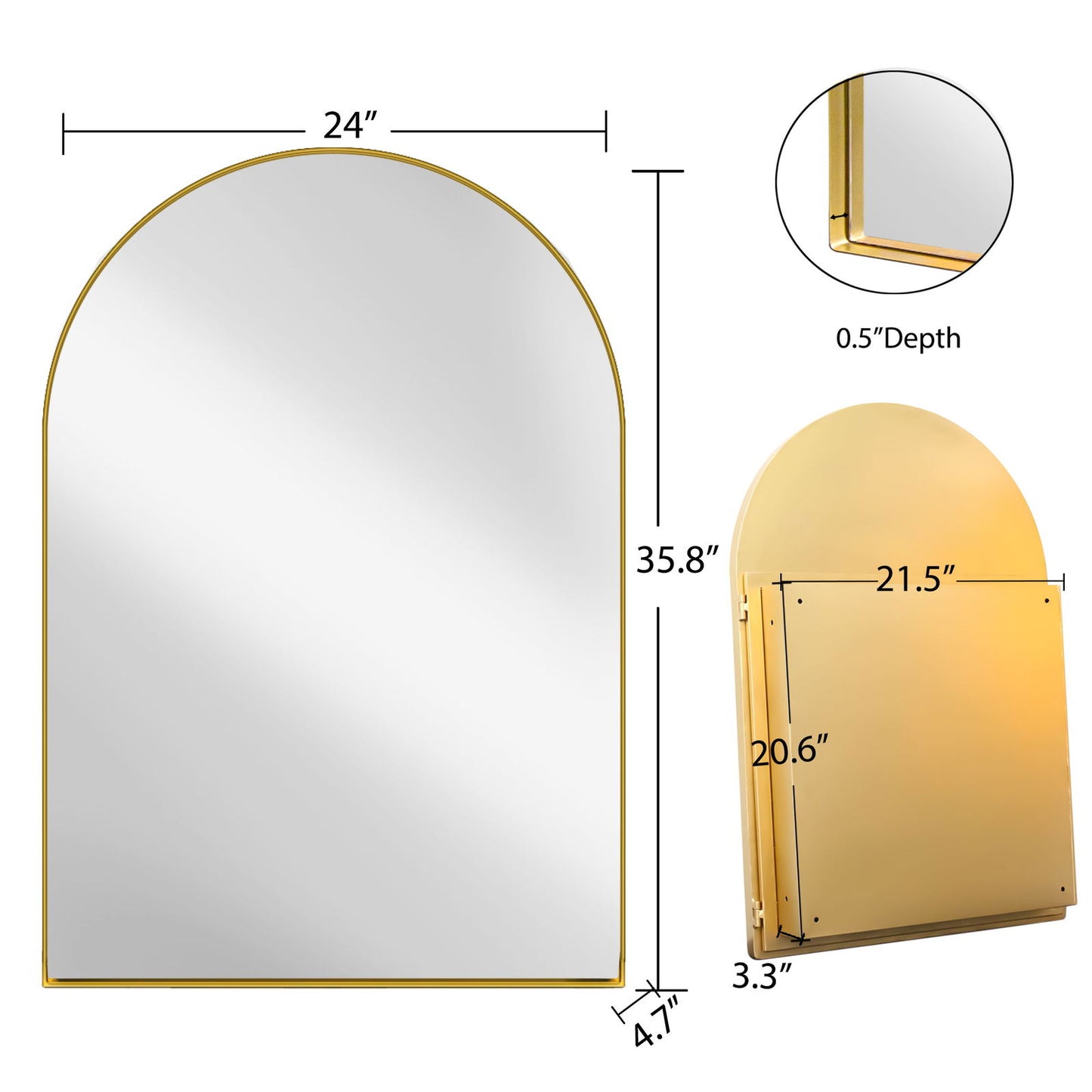 24x36 Inch Arched Recessed Medicine Cabinet, Metal Framed Bathroom Wall Cabinet with Mirror and Adjustable Shelves, Wall Mirror with Storage for Bathroom, Matte Gold himalipasal