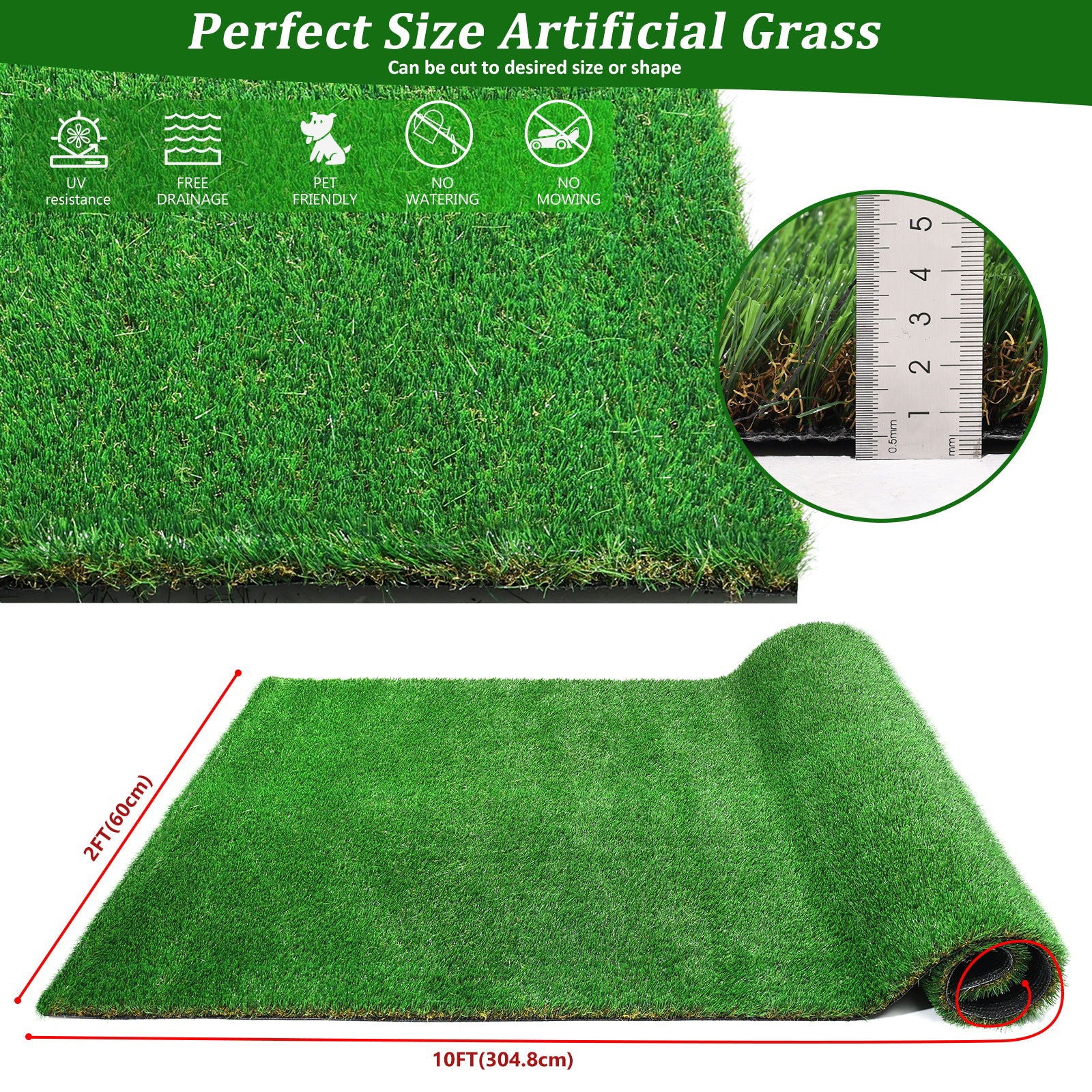 2FTX10FT Outdoor Artificial Grass Runner Rug, Thick Realistic Fake Grass Roll Decor Patio Balcony Garden Lawn, Dog Pets Turf Drain Mat, 1.38" Pile Height himalipasal