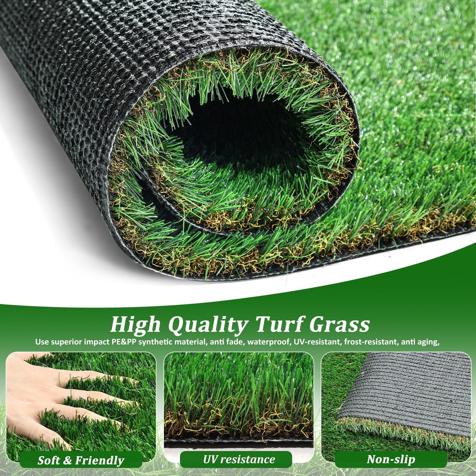 2FTX10FT Outdoor Artificial Grass Runner Rug, Thick Realistic Fake Grass Roll Decor Patio Balcony Garden Lawn, Dog Pets Turf Drain Mat, 1.38" Pile Height himalipasal