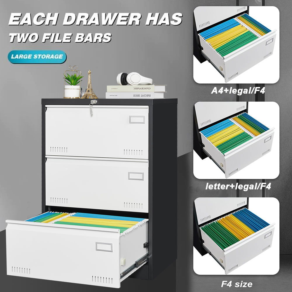 3 Drawer Metal Lateral File Cabinet with Lock,Office Vertical Files Cabinet for Home Office/Legal/Letter/A4,Locking Metal File Cabinet,Assembly Required himalipasal