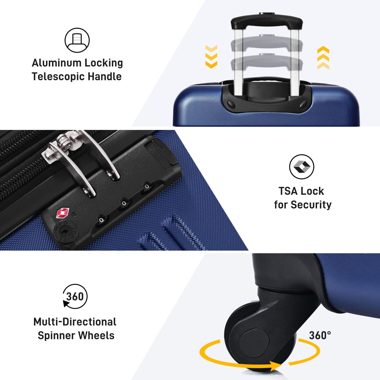 3 Piece Luggage Set Hardside Spinner Suitcase with TSA Lock 20" 24" 28" Available himalipasal