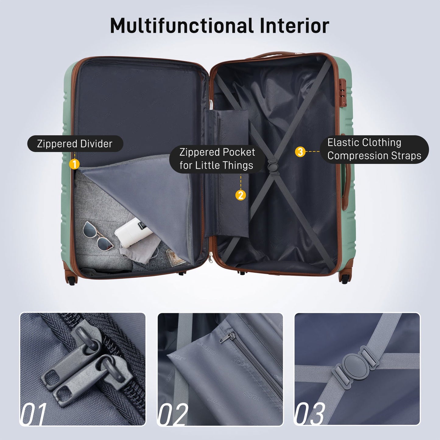 3 Piece Luggage Set Hardside Spinner Suitcase with TSA Lock 20" 24" 28" Available himalipasal