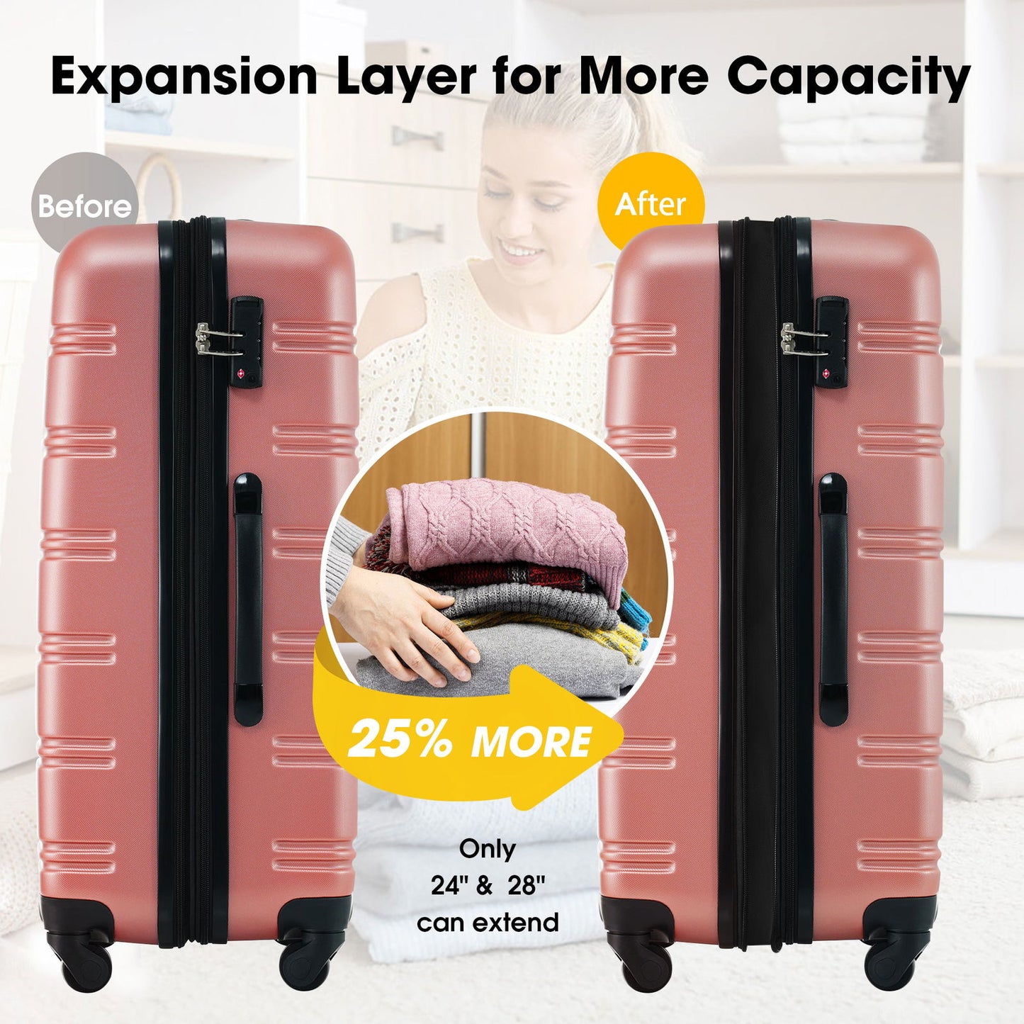 3 Piece Luggage Set Hardside Spinner Suitcase with TSA Lock 20" 24' 28" Available himalipasal