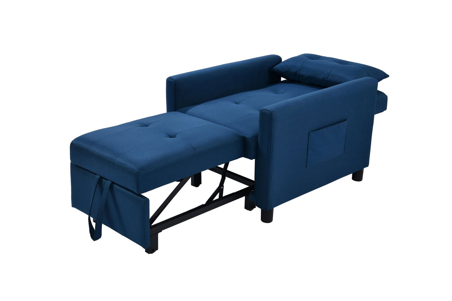 3-in-1 Convertible Futon Sofa Bed with Adjustable Backrest, Single Sofa Bed with Pull Out Sleeper, Convertible Futon Chair for Living Room, Side Bag and 1 Lumbar Pillow,Navy himalipasal