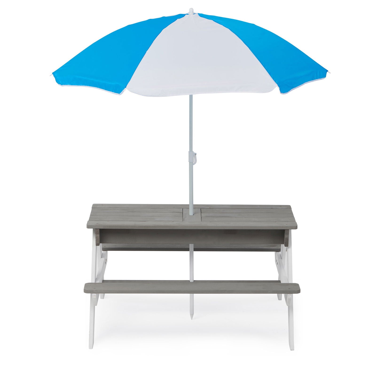 3-in-1 Kids Outdoor Wooden Picnic Table With Umbrella, Convertible Sand & Wate, Gray ASTM & CPSIA CERTIFICATION himalipasal