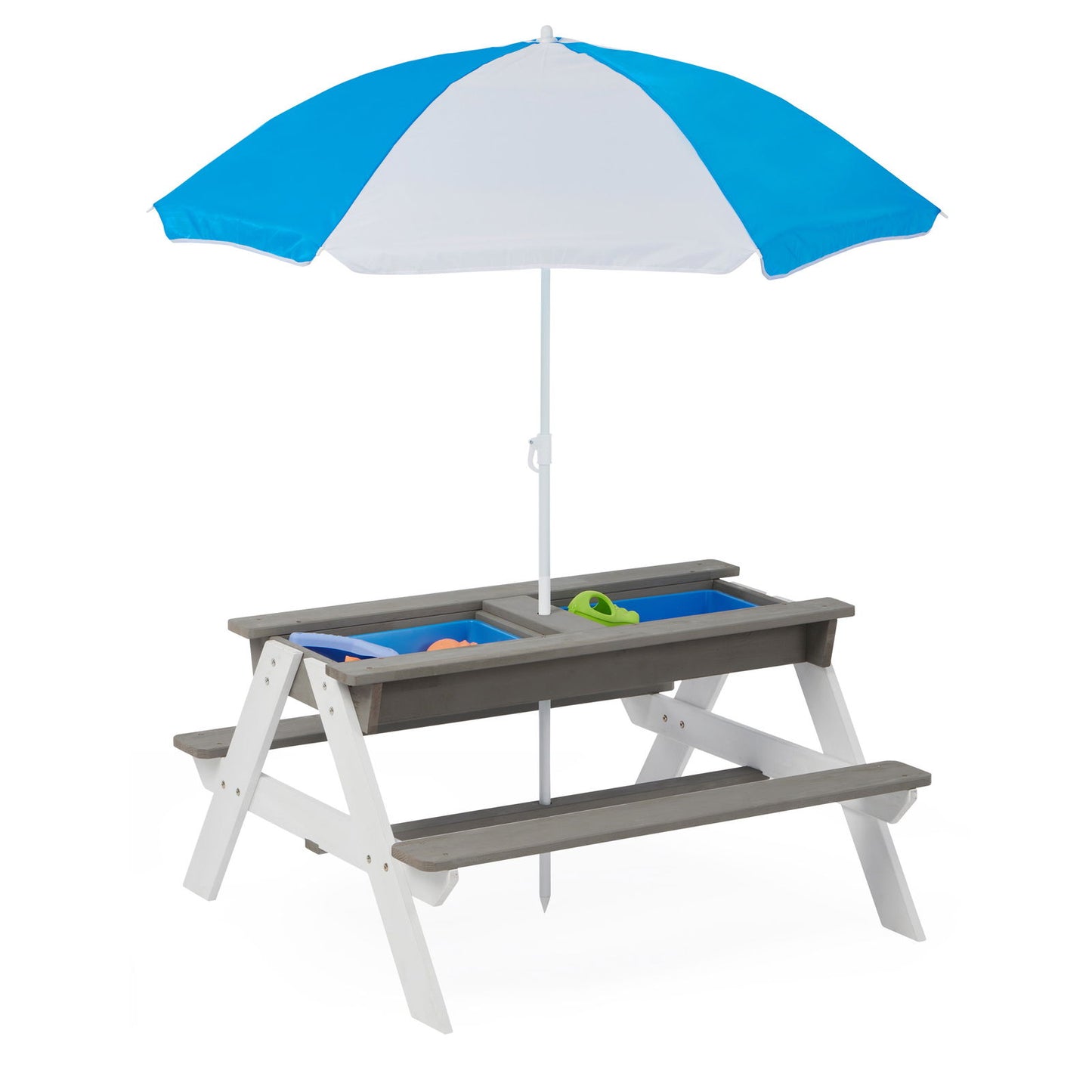 3-in-1 Kids Outdoor Wooden Picnic Table With Umbrella, Convertible Sand & Wate, Gray ASTM & CPSIA CERTIFICATION himalipasal